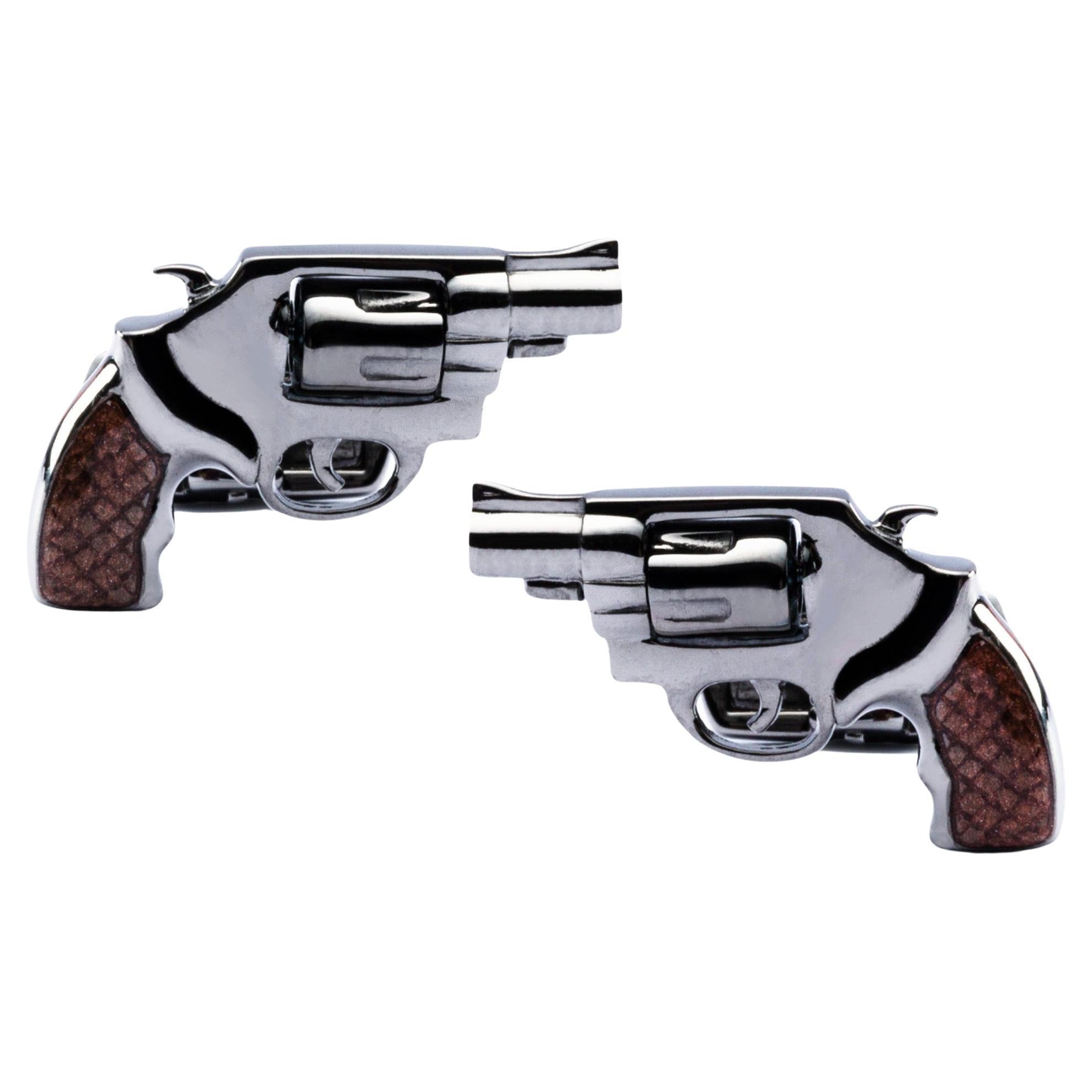 Alex Jona  Sterling Silver Revolver Gun Cufflinks 