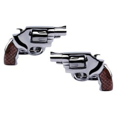 Alex Jona  Sterling Silver Revolver Gun Cufflinks 