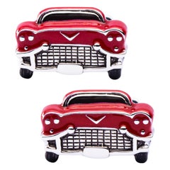 Alex Jona Sterling Silver Rhodium Plated Red Enameled Car Cufflinks