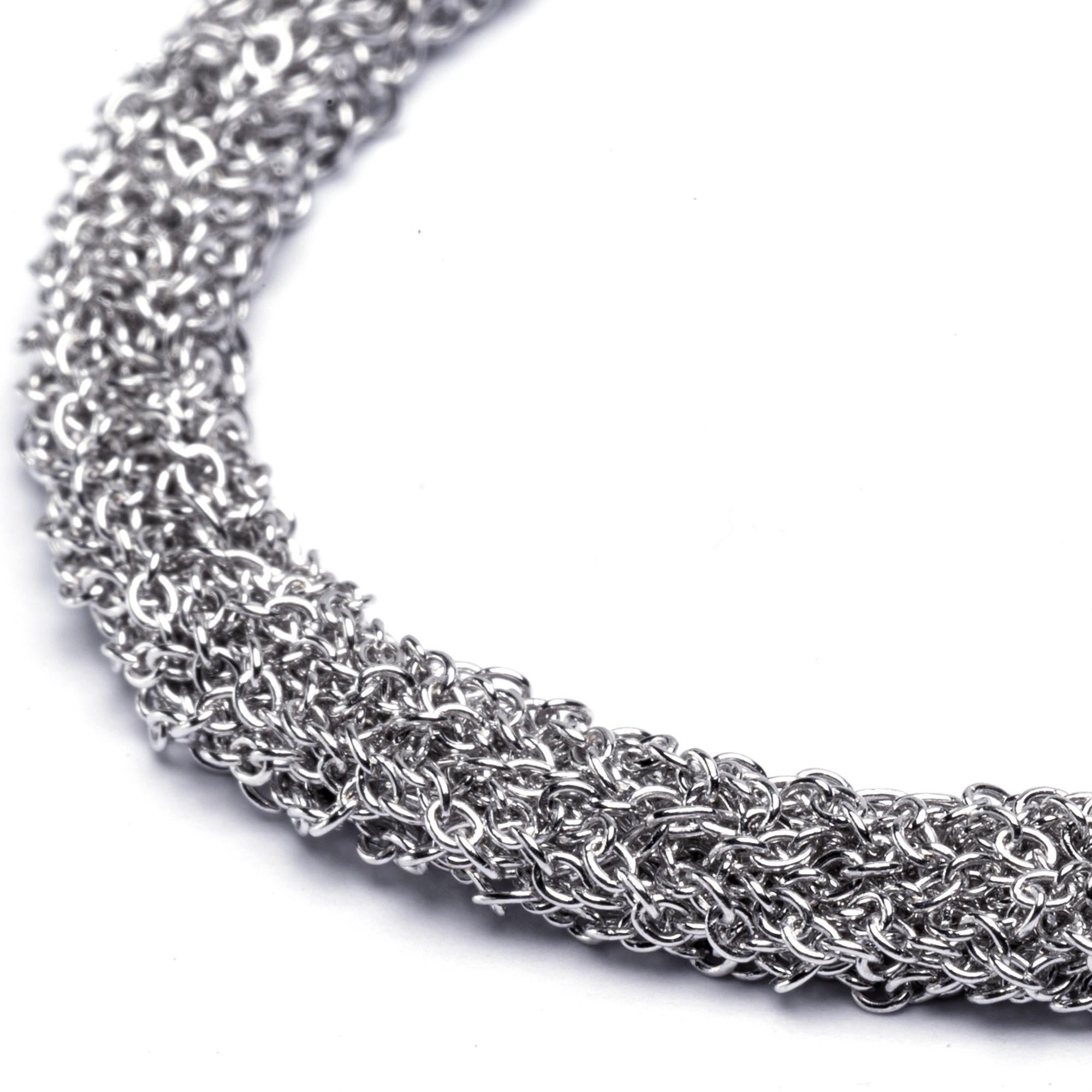 Alex Jona Sterling Silver Rhodium Plated Woven Chain Bracelet In New Condition For Sale In Torino, IT