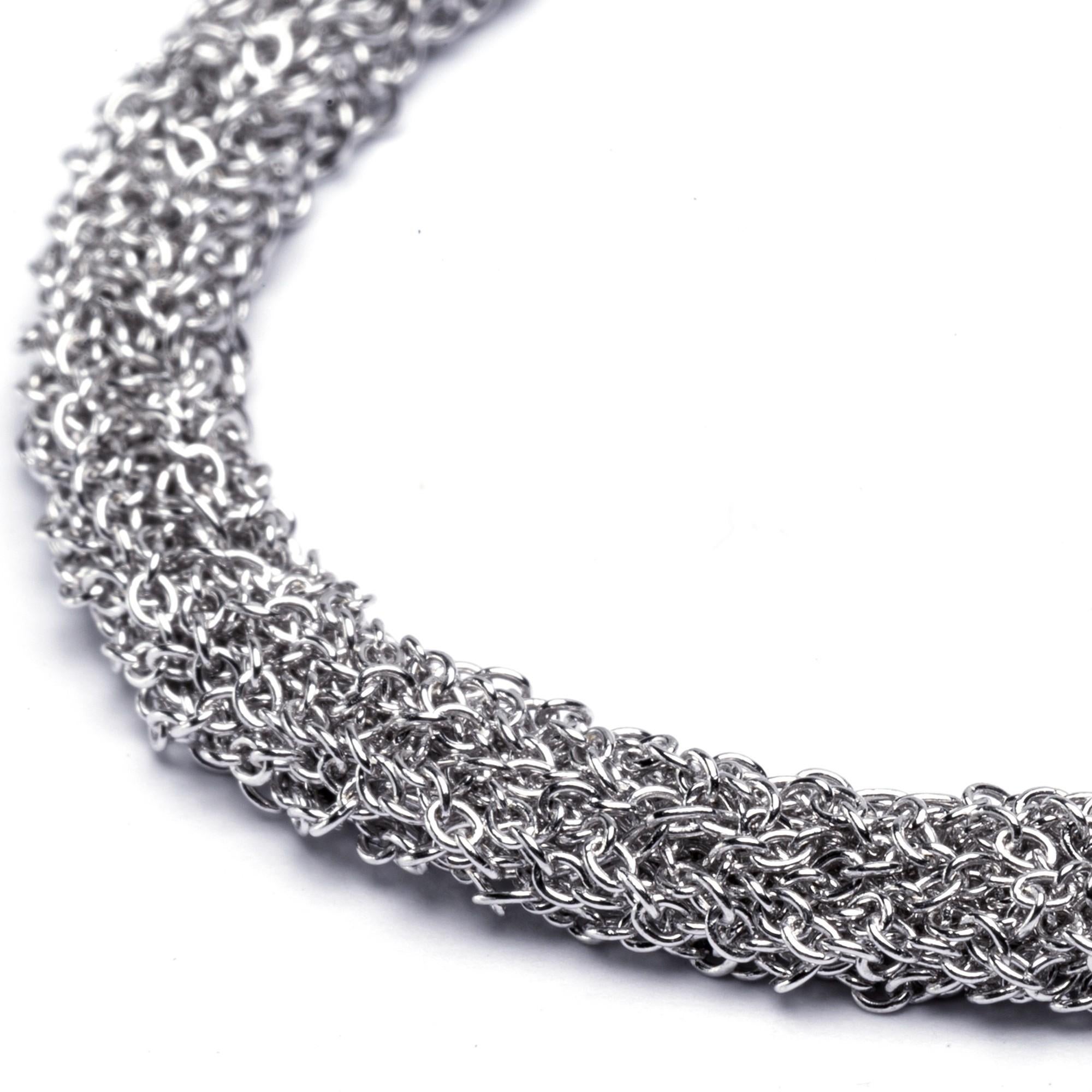 Alex Jona Sterling Silver Rhodium Plated Woven Chain Bracelet In New Condition For Sale In Lugano, CH