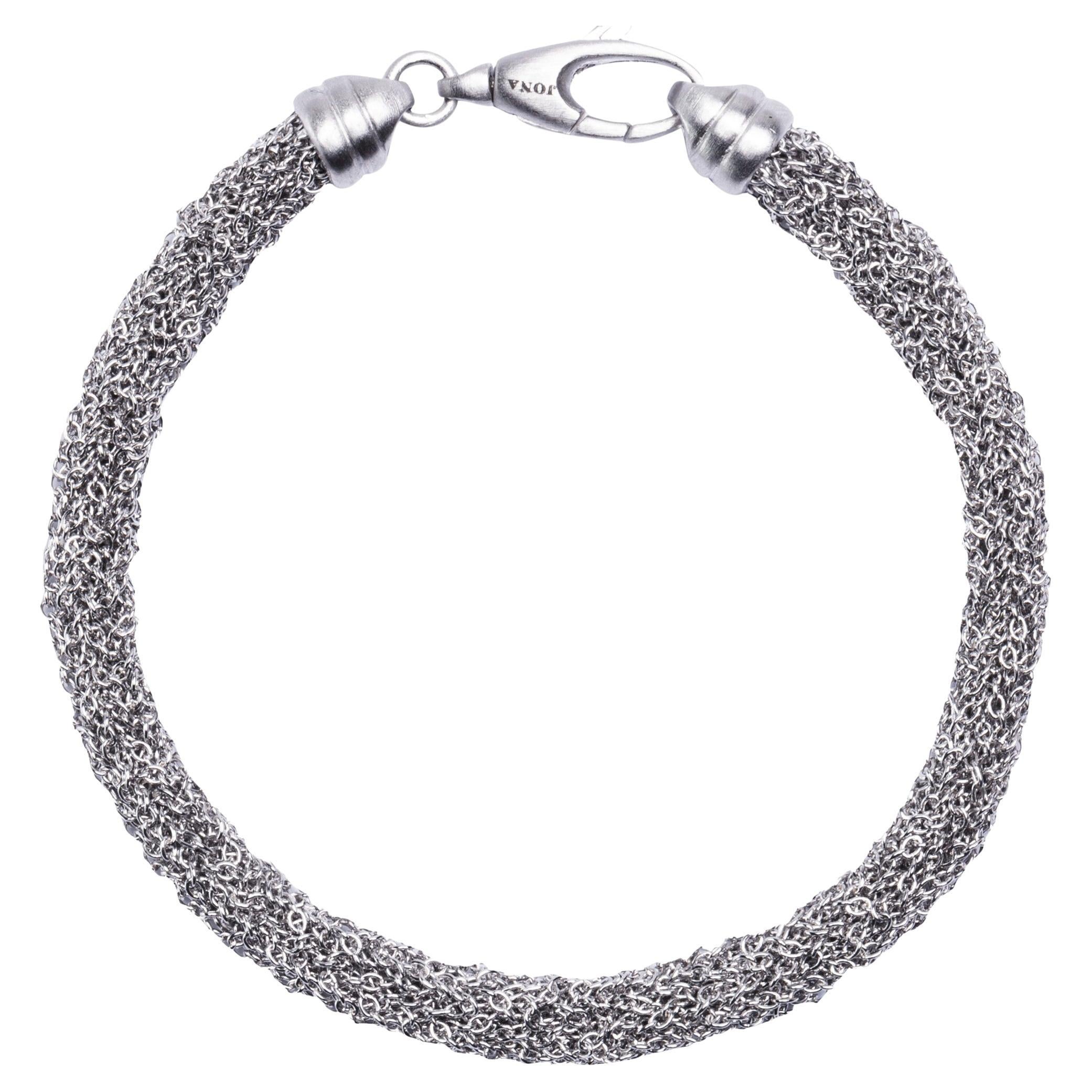 Alex Jona Sterling Silver Rhodium Plated Woven Chain Bracelet For Sale