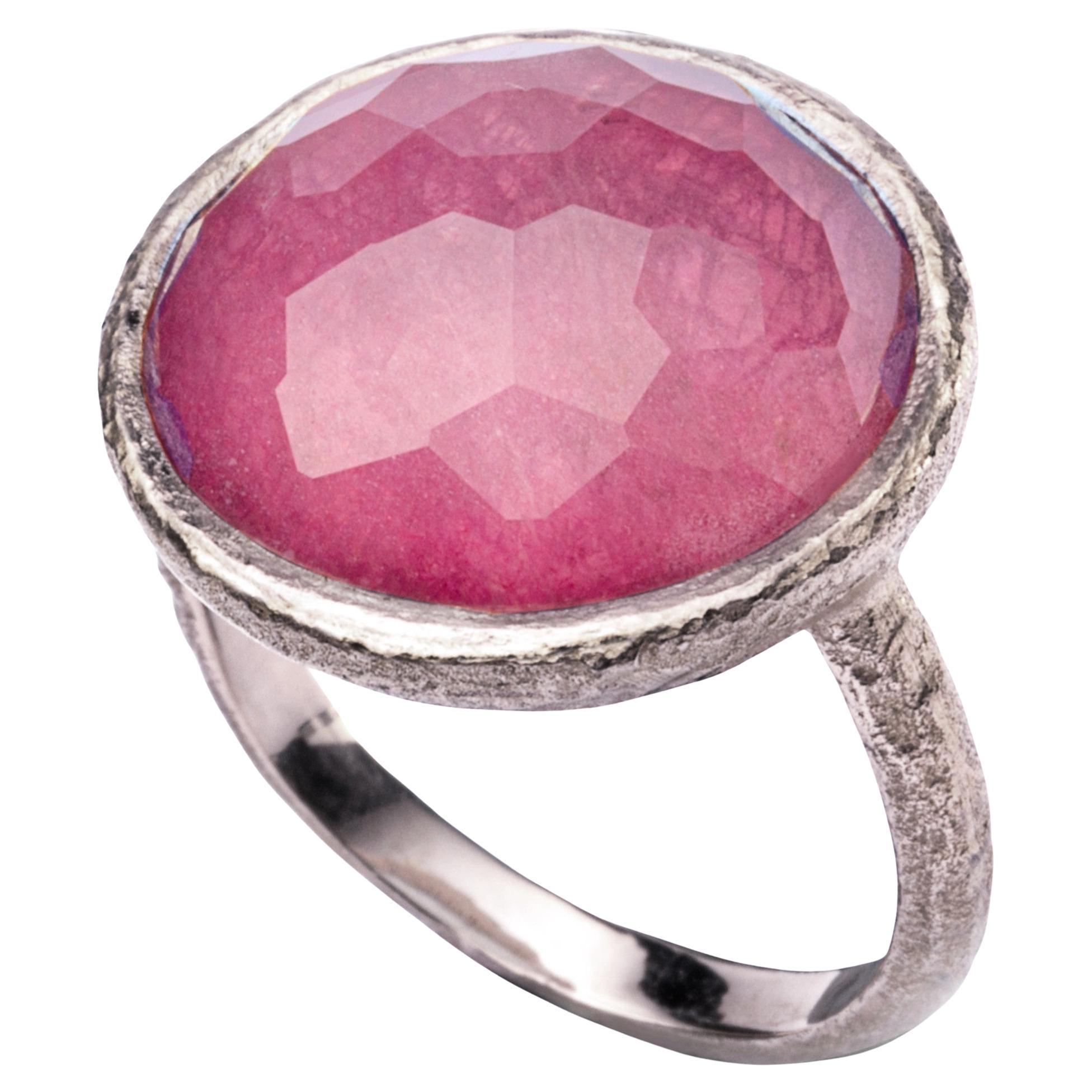 Alex Jona Sterling Silver Ring with Crazy Cut Quartz Over Ruby, New For Sale