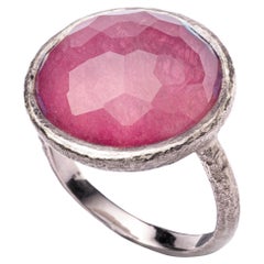 Alex Jona Sterling Silver Ring with Crazy Cut Quartz Over Ruby, New