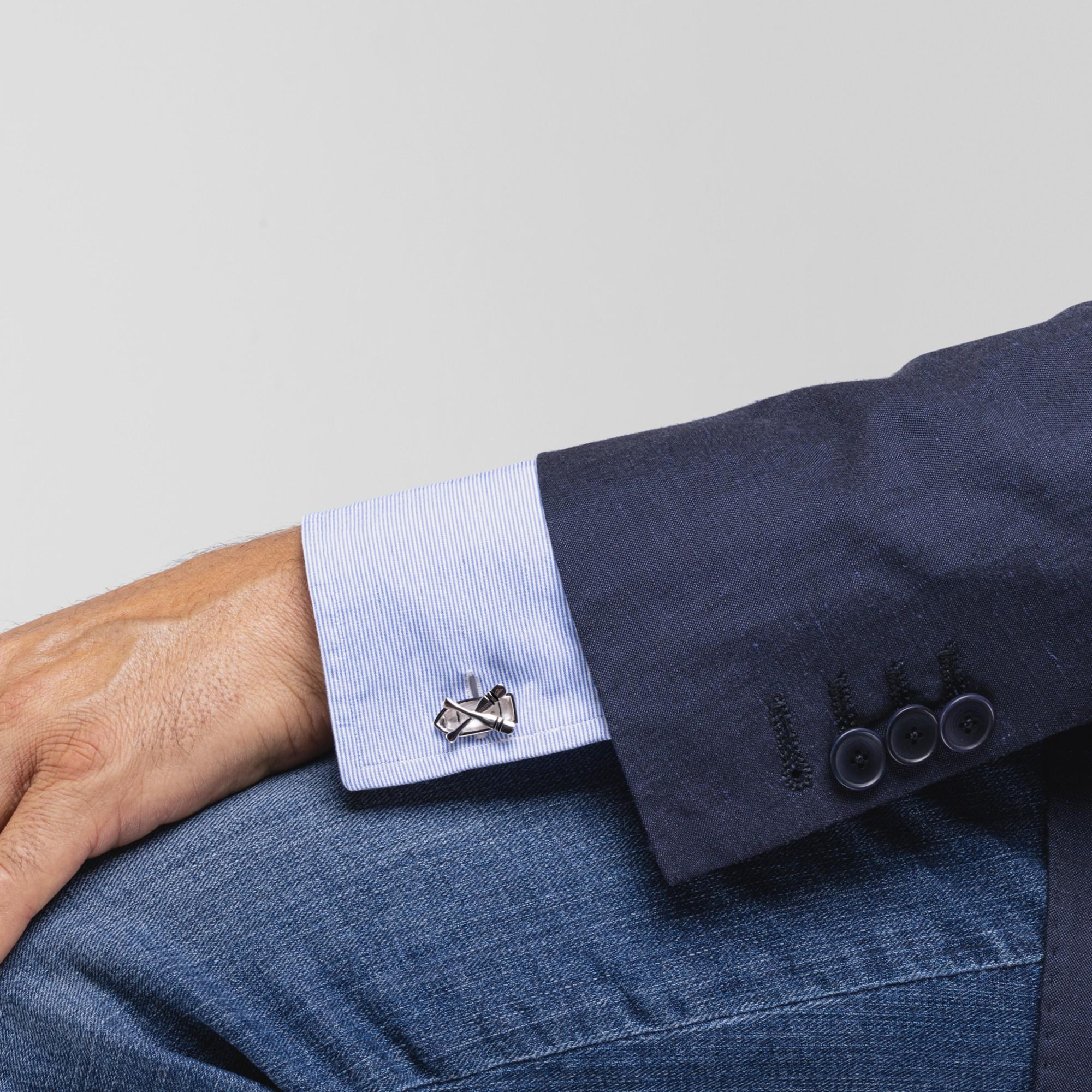 Alex Jona Design-Kollektion, handgefertigt in Italien, Manschettenknöpfe aus Sterlingsilber mit Ruderboot Diese Manschettenknöpfe verfügen über einen T-Bar-Verschluss, der eine einfache Handhabung ermöglicht und sicherstellt, dass sie an Ihrem Hemd
