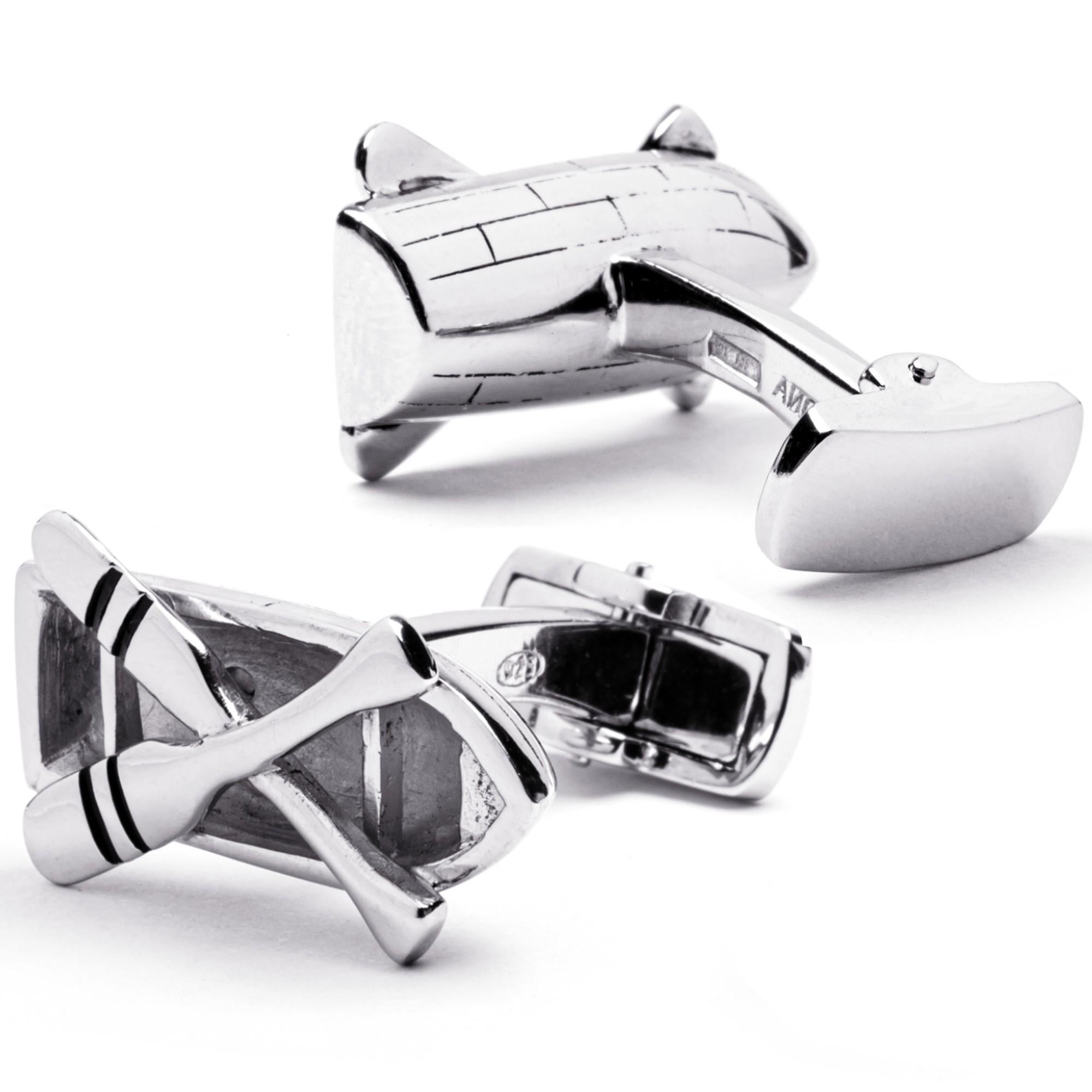 Alex Jona Sterling Silver Rowing Boat Cufflinks In New Condition For Sale In Torino, IT