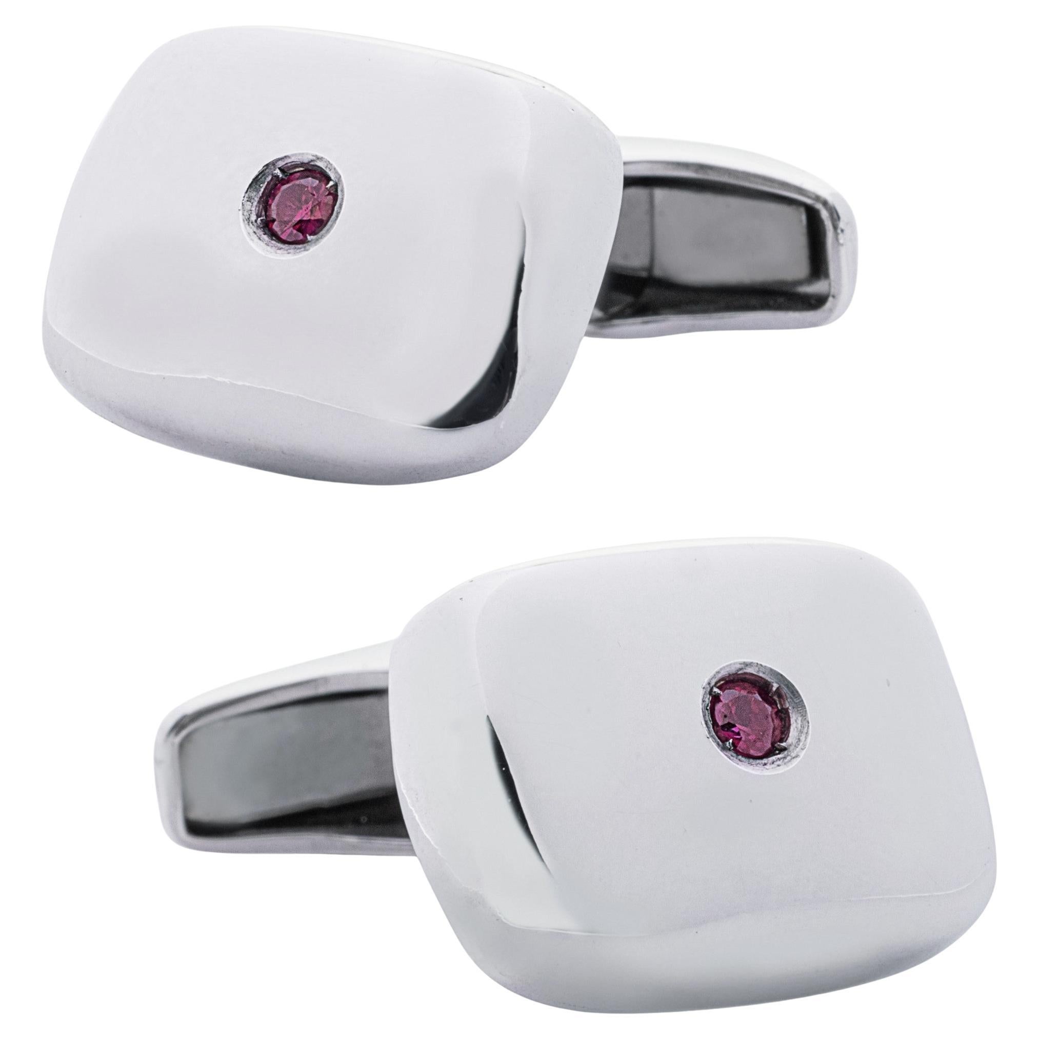 Alex Jona Sterling Silver Ruby Soft Rectangular Shape Cufflinks
