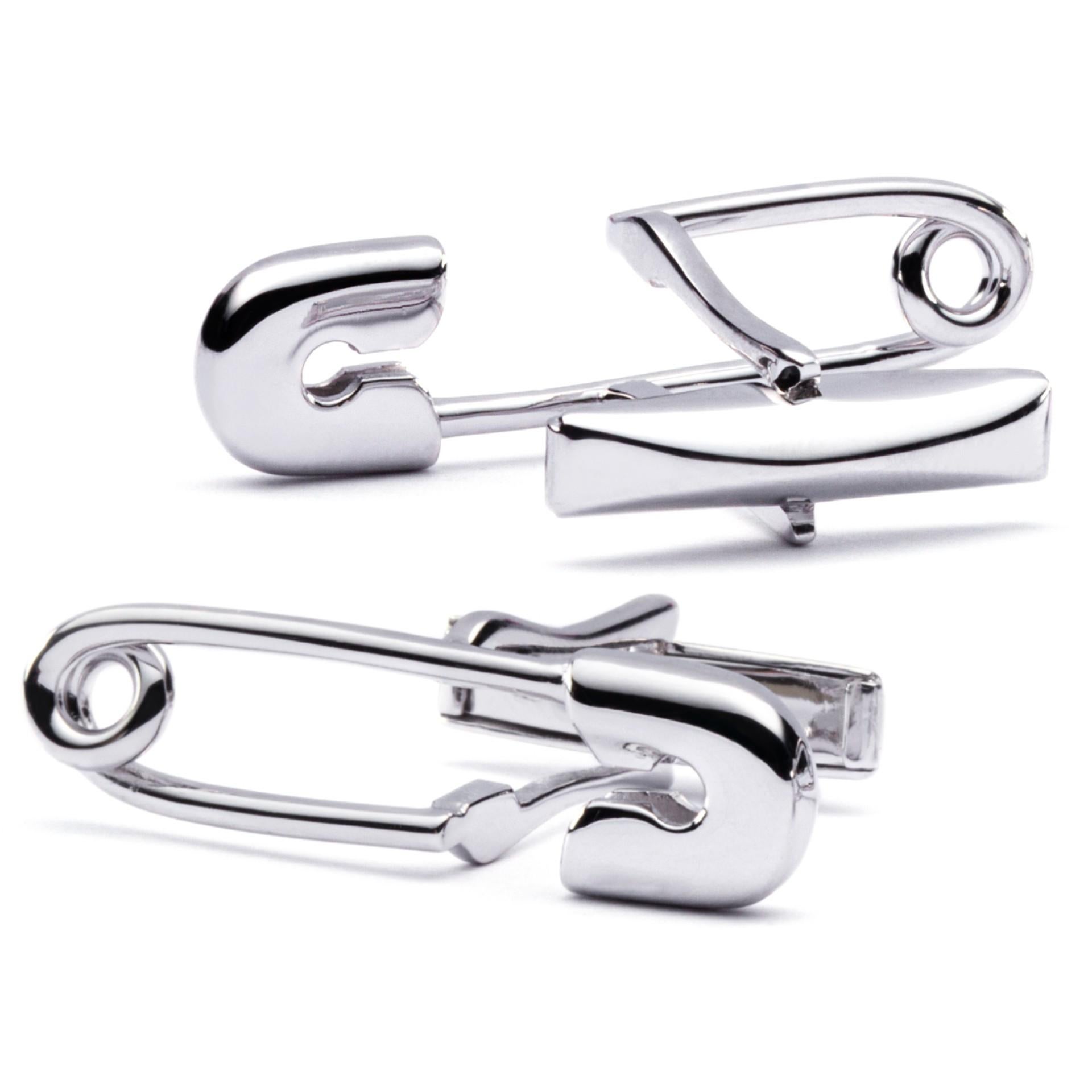 Alex Jona Sterling Silver Safety Pin Cufflinks In New Condition For Sale In Torino, IT