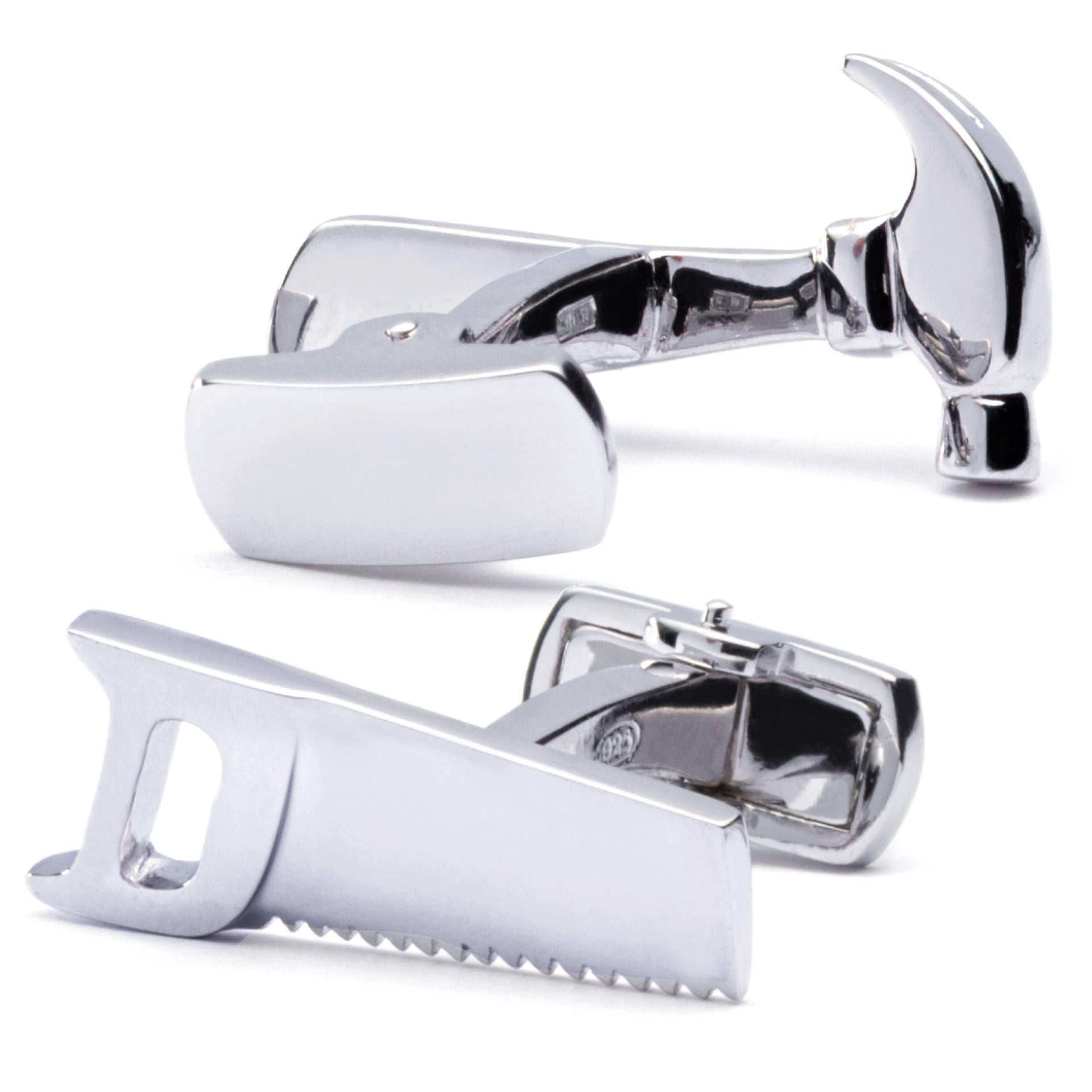 Alex Jona Sterling Silver Saw and Hammer Cufflinks In New Condition For Sale In Torino, IT
