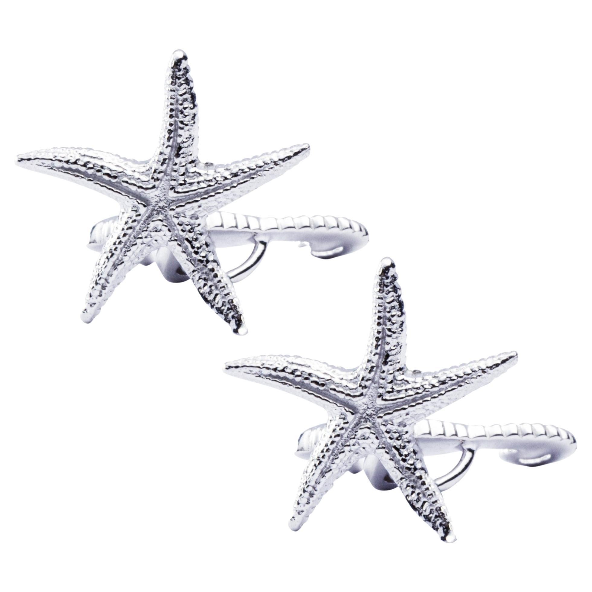 Alex Jona Sterling Silver Seahorse and Starfish Cufflinks For Sale