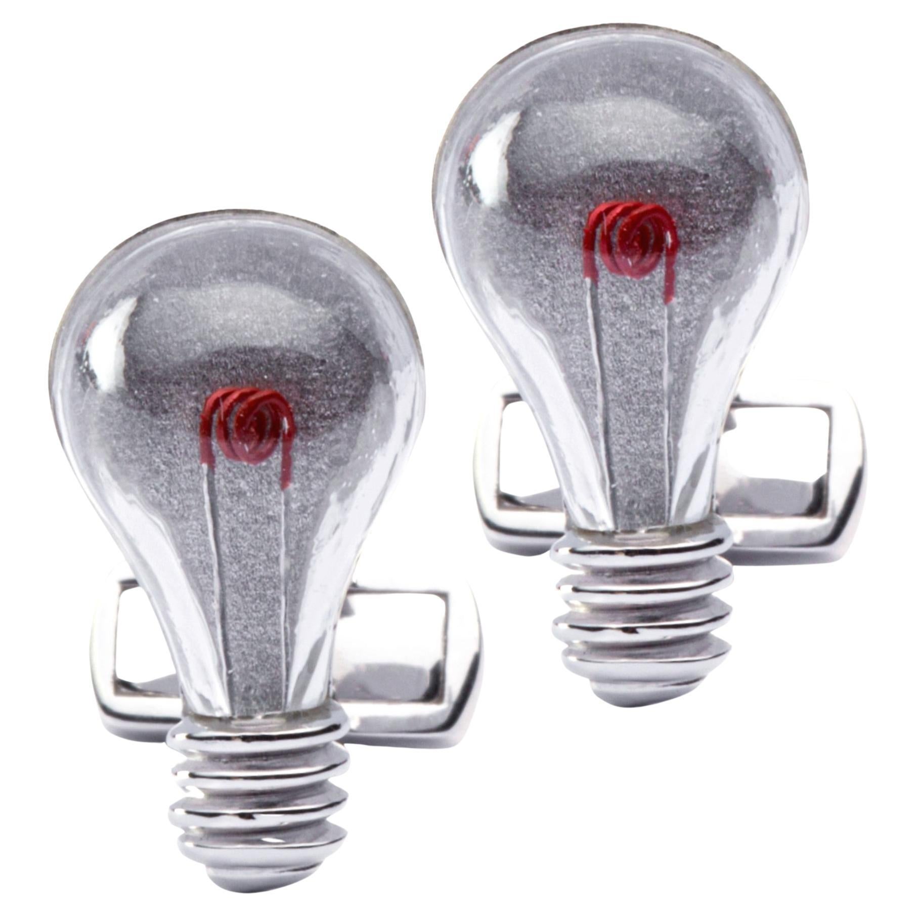 Boutons de manchette ampoules Thomas Edison en argent sterling Alex Jona en vente