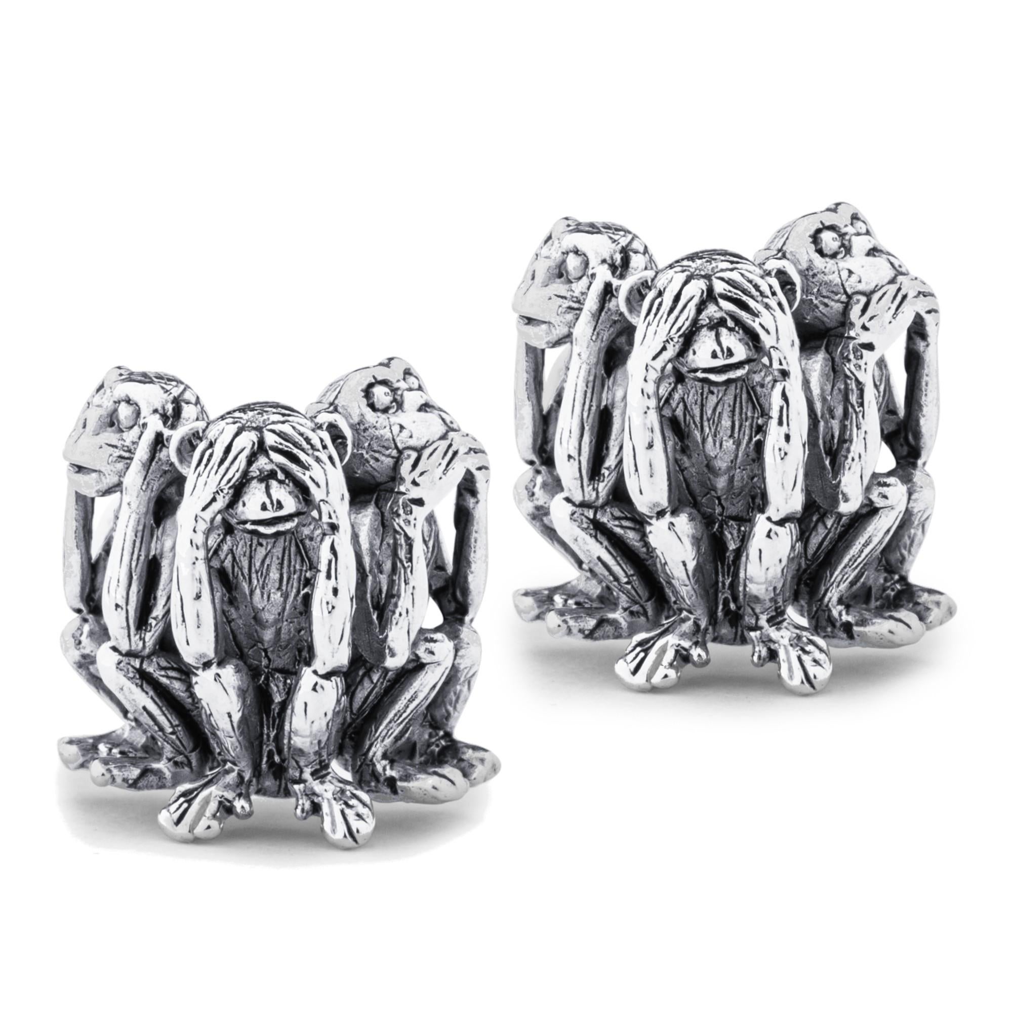 Alex Jona Sterling Silver Three Wise Monkeys Cufflinks For Sale