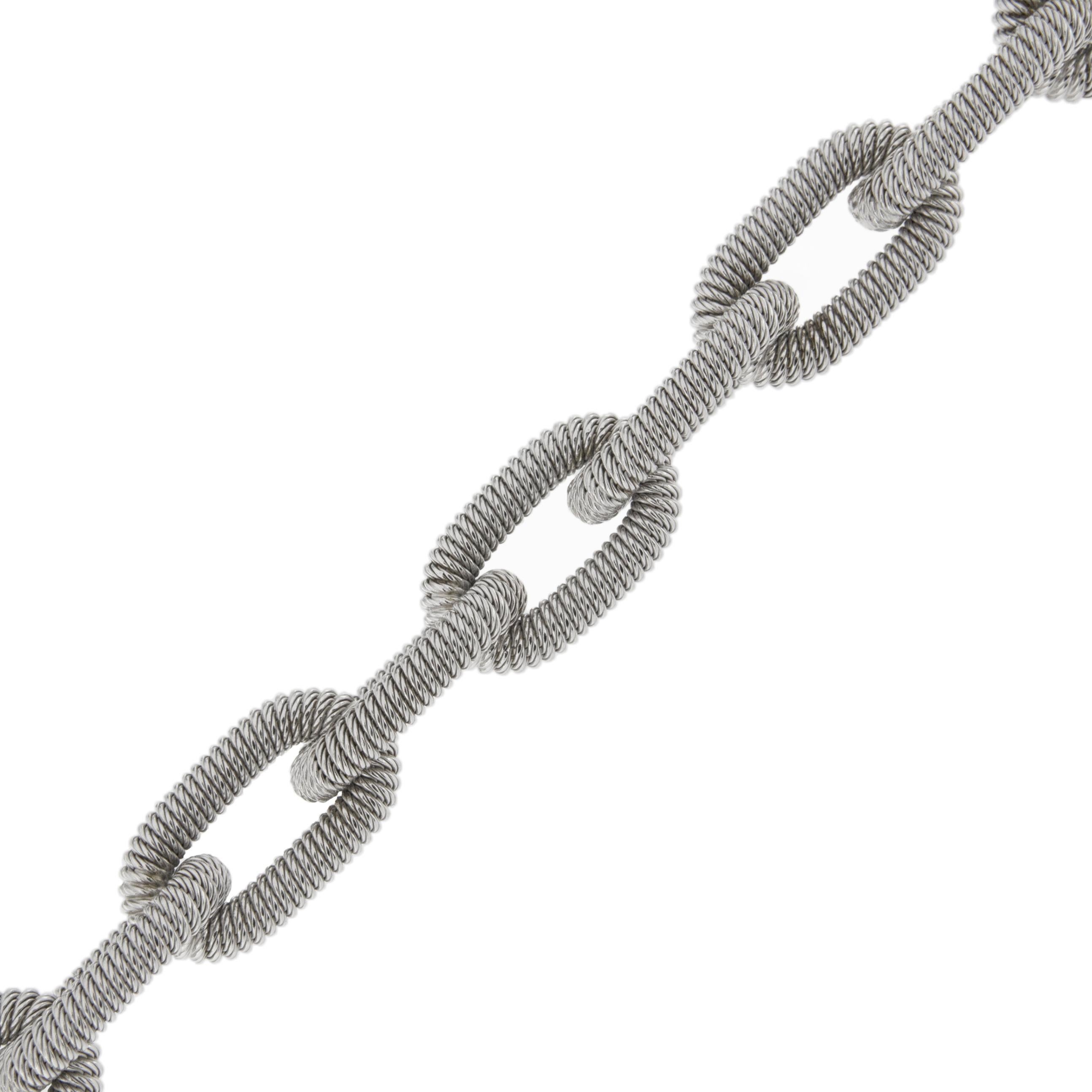 Sterling Silver Twisted Wire Chain Link Necklace In New Condition In Torino, IT