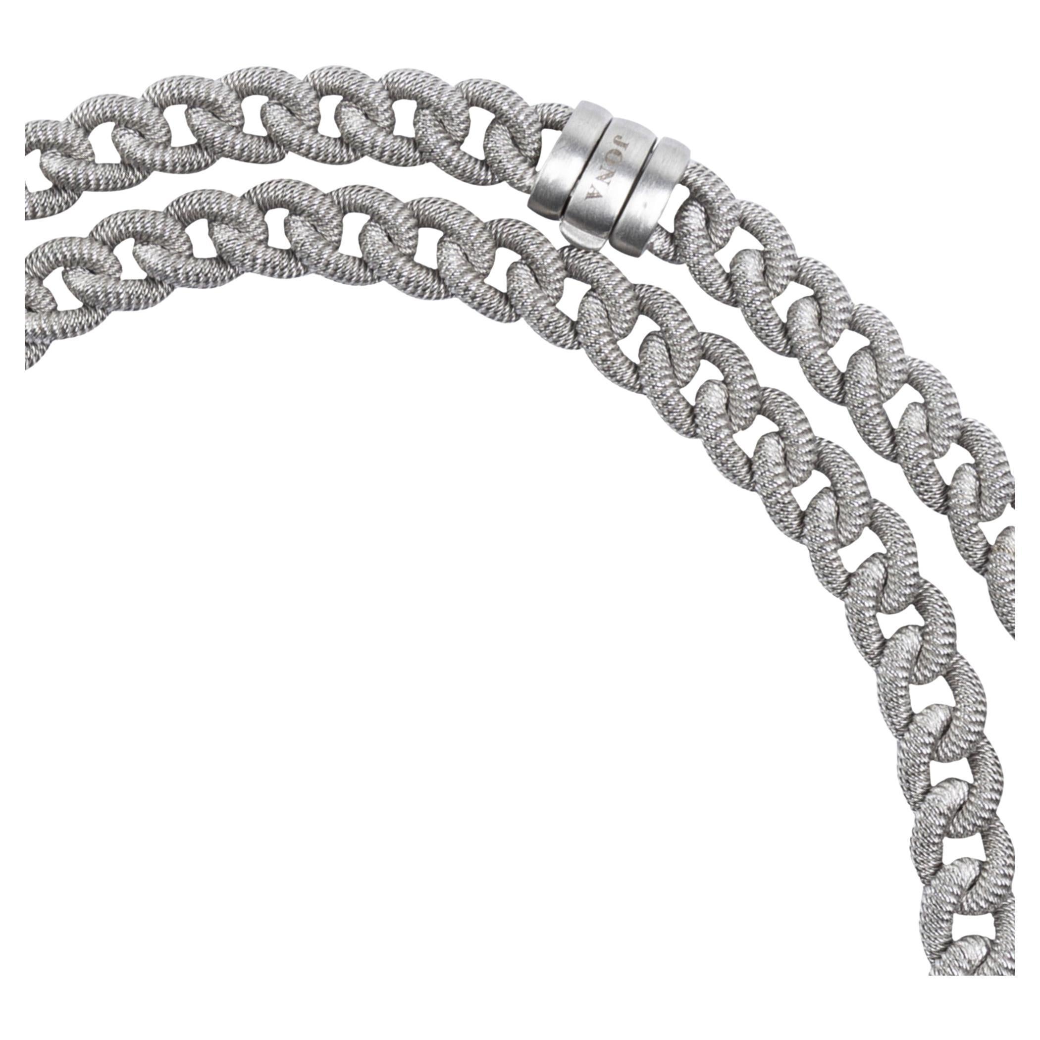 Alex Jona design collection, hand crafted in Italy, rhodium plated sterling silver twisted wire curb link long chain necklace. 
Alex Jona jewels stand out, not only for their special design and for the excellent quality of the gemstones, but also