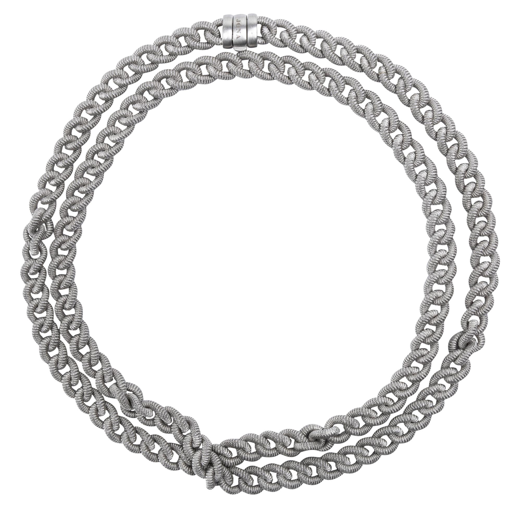 Lange Halskette aus Sterlingsilber mit gedrehtem Draht und Kurbelgliedern von Jona Damen im Angebot