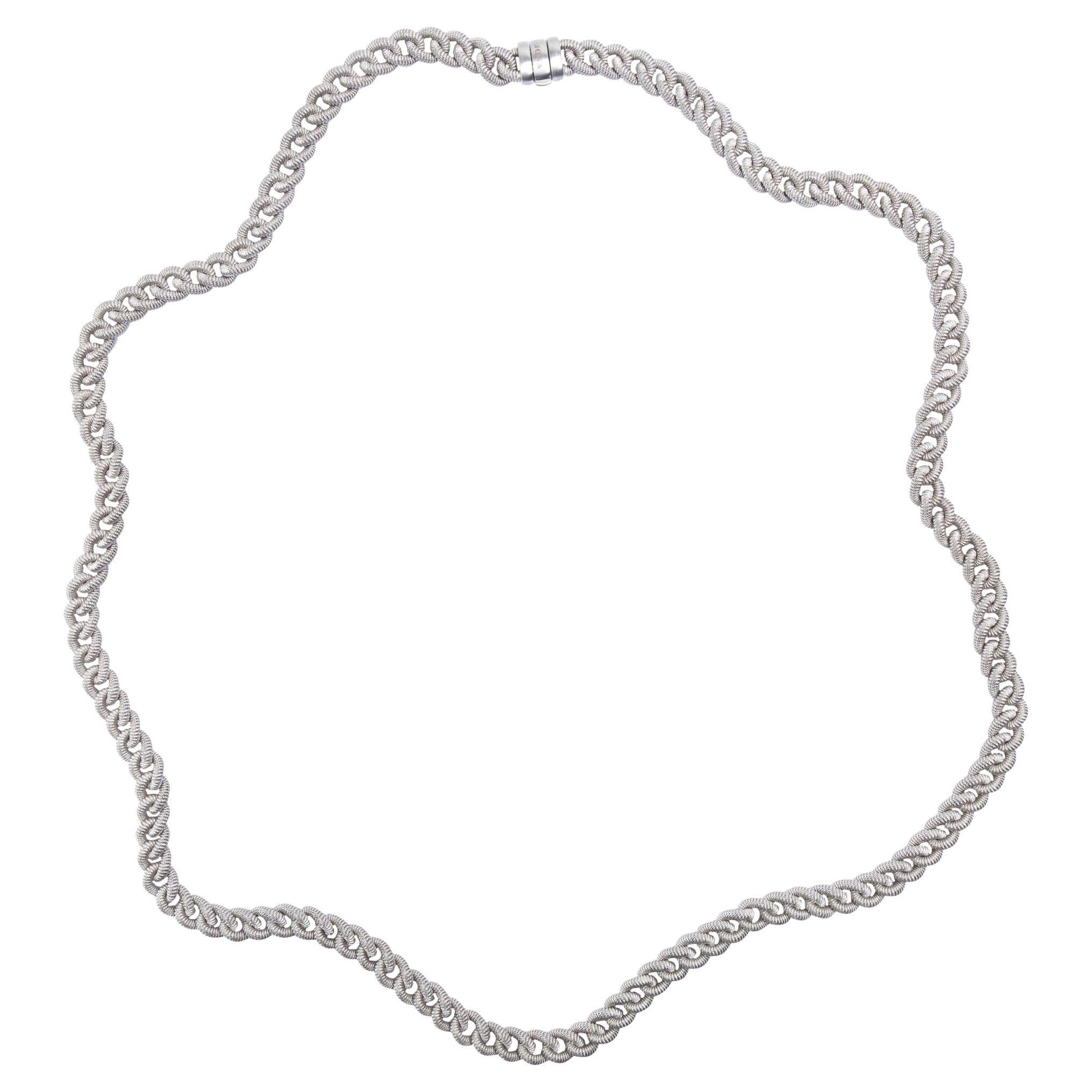 Alex Jona Sterling Silver Twisted Wire Curb Link Long Chain Necklace For Sale