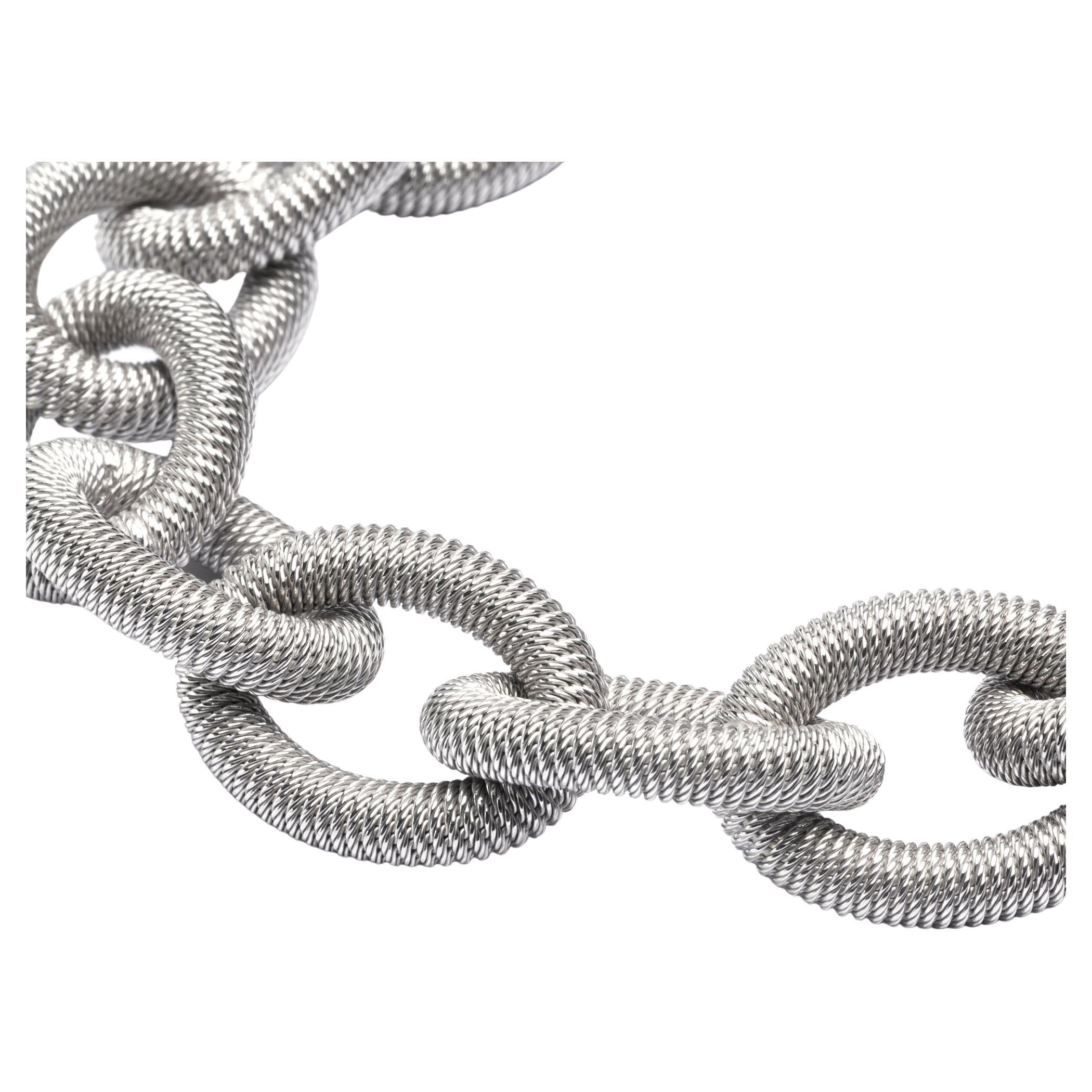 Contemporary Alex Jona Sterling Silver Twisted Wire X-Large Oval Link Chain Bracelet For Sale