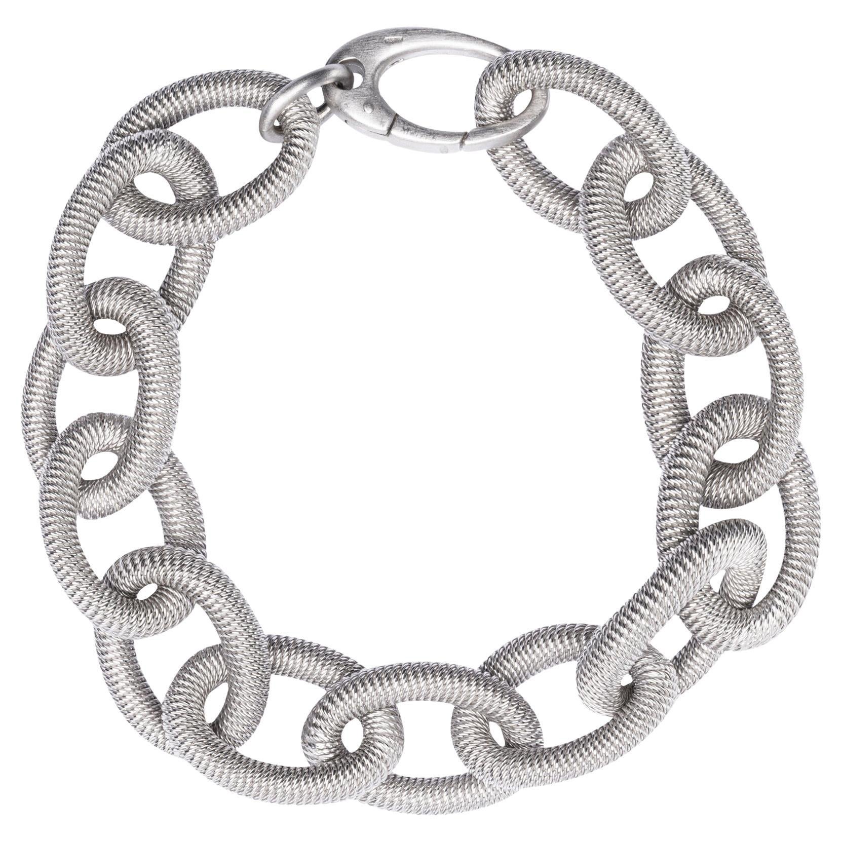 Alex Jona Pulsera de plata de ley con alambre trenzado y cadena de eslabones ovalada X grande