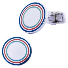 Sterling Silver Two Shade Blue and Red Enamel Cufflinks