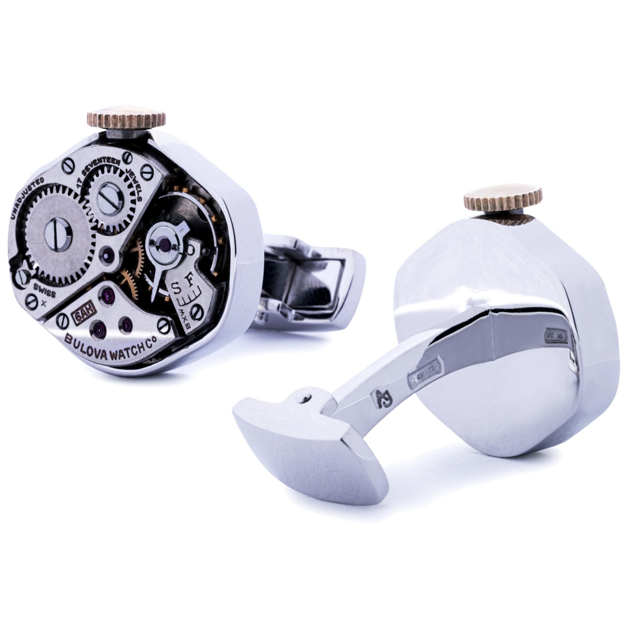 Alex Jona Sterling Silber Vintage Uhrwerk Manschettenknöpfe im Zustand „Neu“ im Angebot in Torino, IT