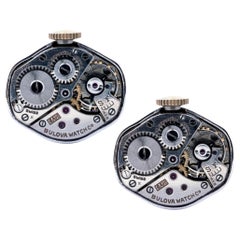 Alex Jona Boutons de manchette Mouvement Montre Vintage en argent sterling