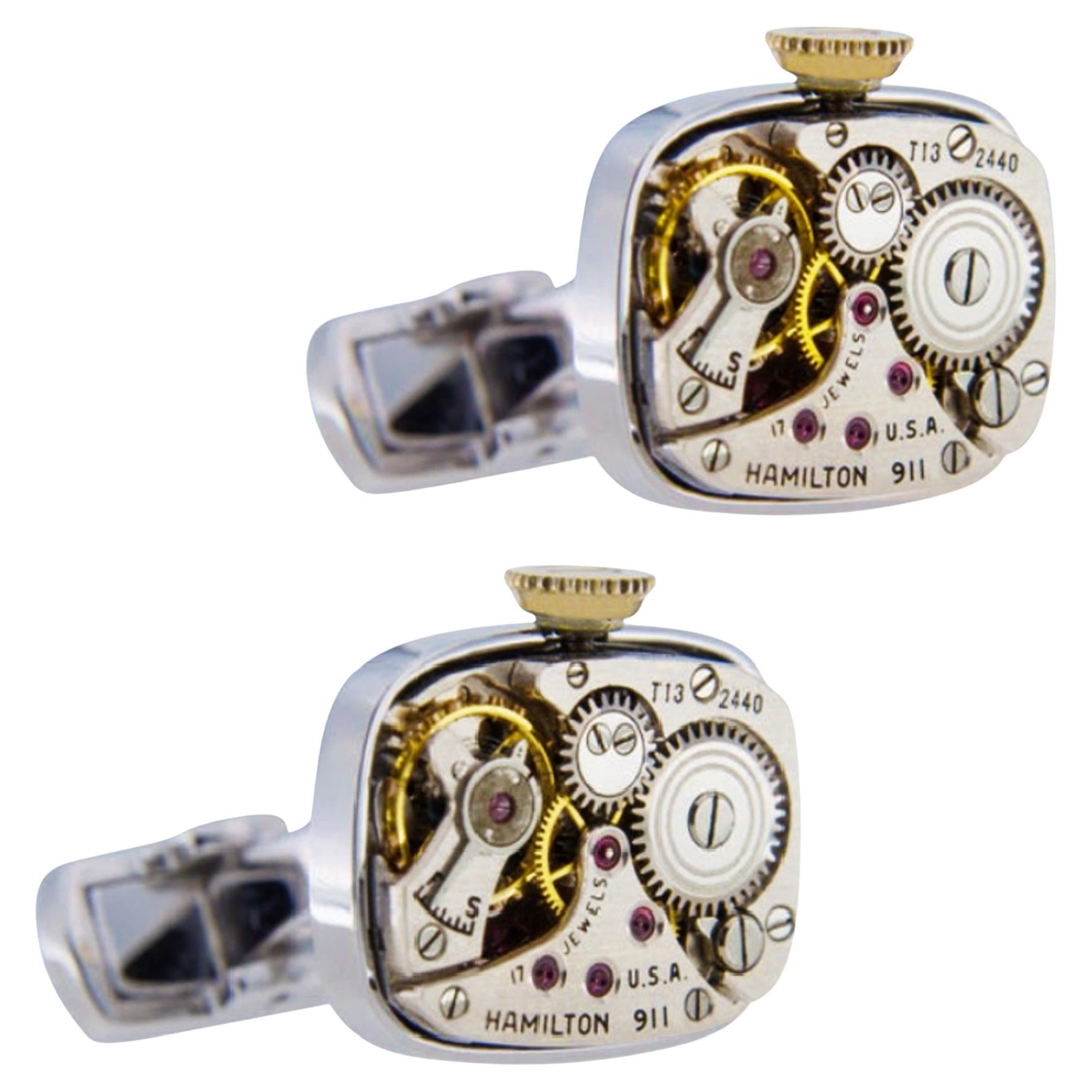 Alex Jona Sterling Silver Watch Movement Cufflinks For Sale