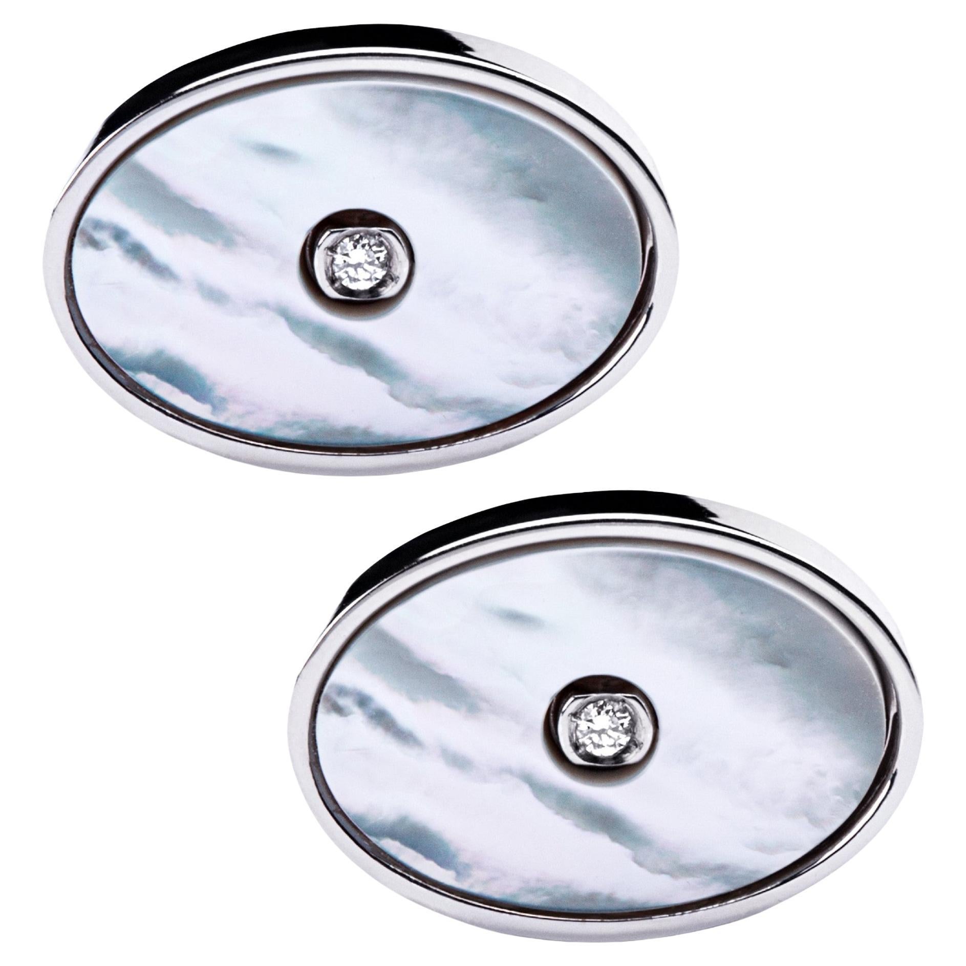 Alex Jona Sterling Silver White Diamond Cufflinks For Sale