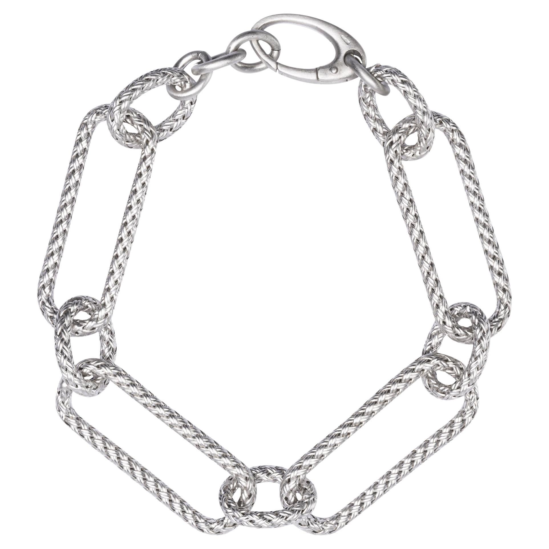 Alex Jona Sterling Silver Wicker Link Chain Bracelet For Sale