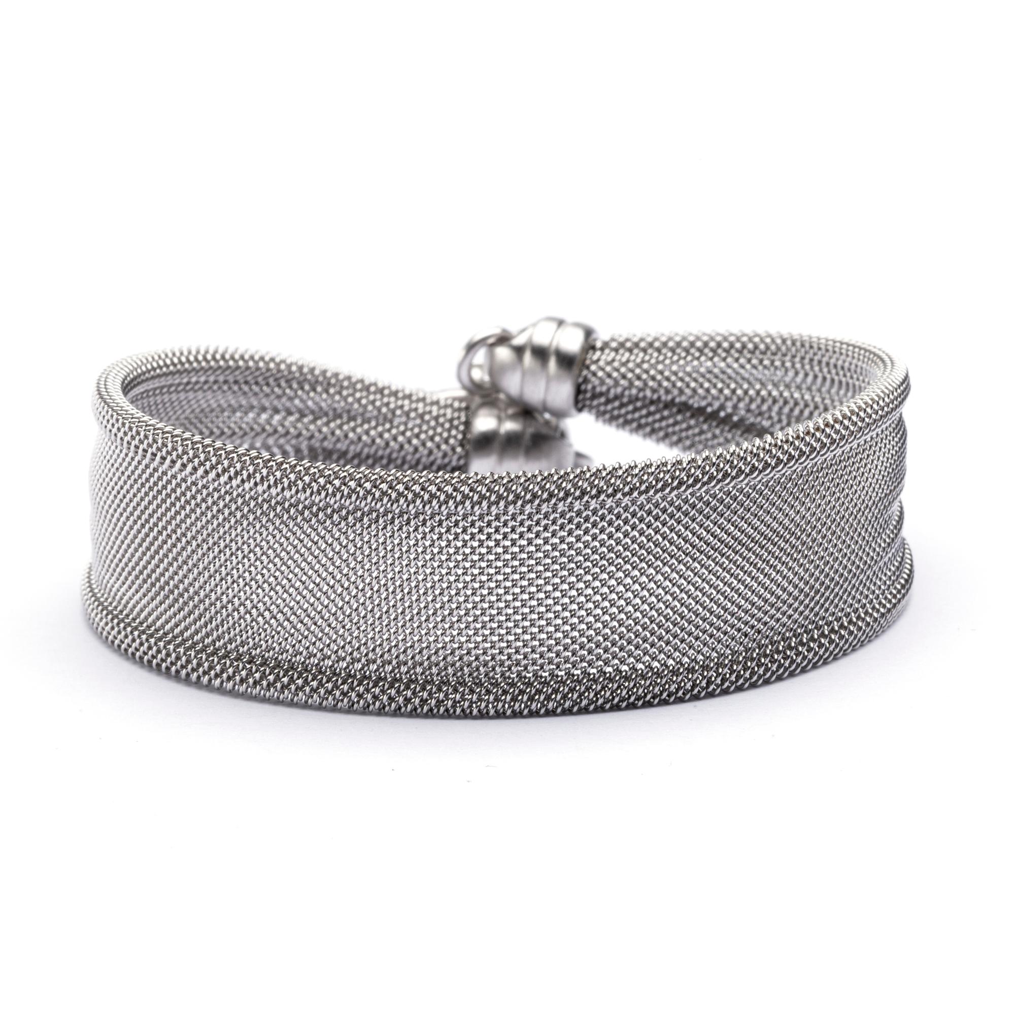 Alex Jona Sterling Silver Woven Plissé Bracelet In New Condition For Sale In Torino, IT
