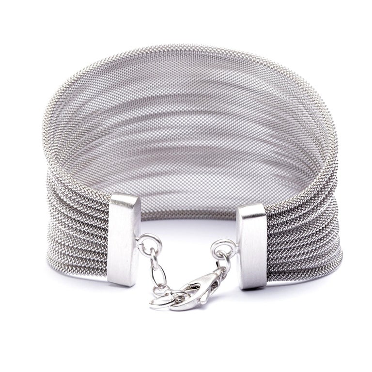 Alex Jona Sterling Silver Woven Plissé Cuff Bracelet In New Condition For Sale In Torino, IT