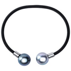 Alex Jona Tahitian Black Grey Pearl Stainless Steel Bangle Bracelet