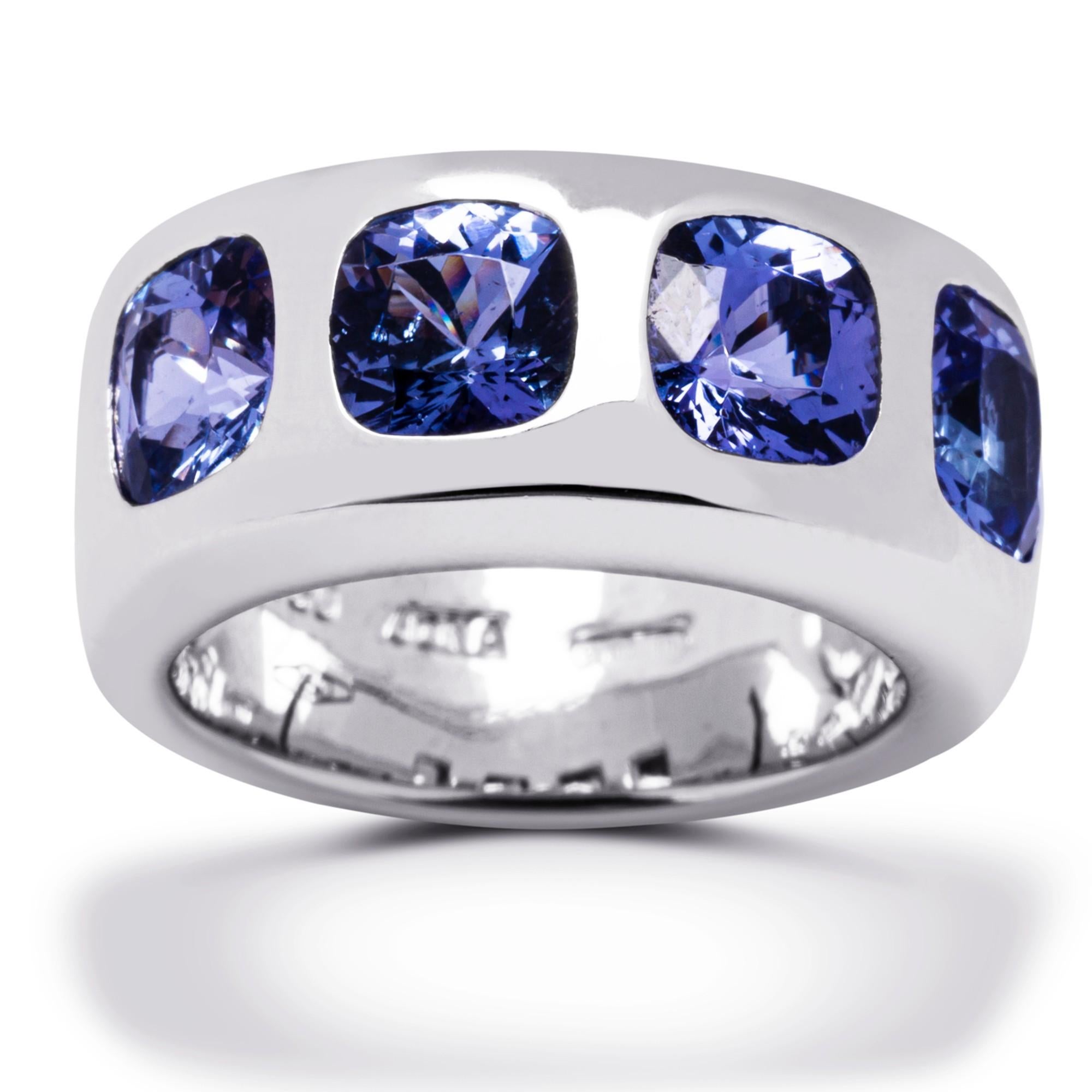 Cushion Cut Alex Jona Tanzanite 18 Karat White Gold Band Ring