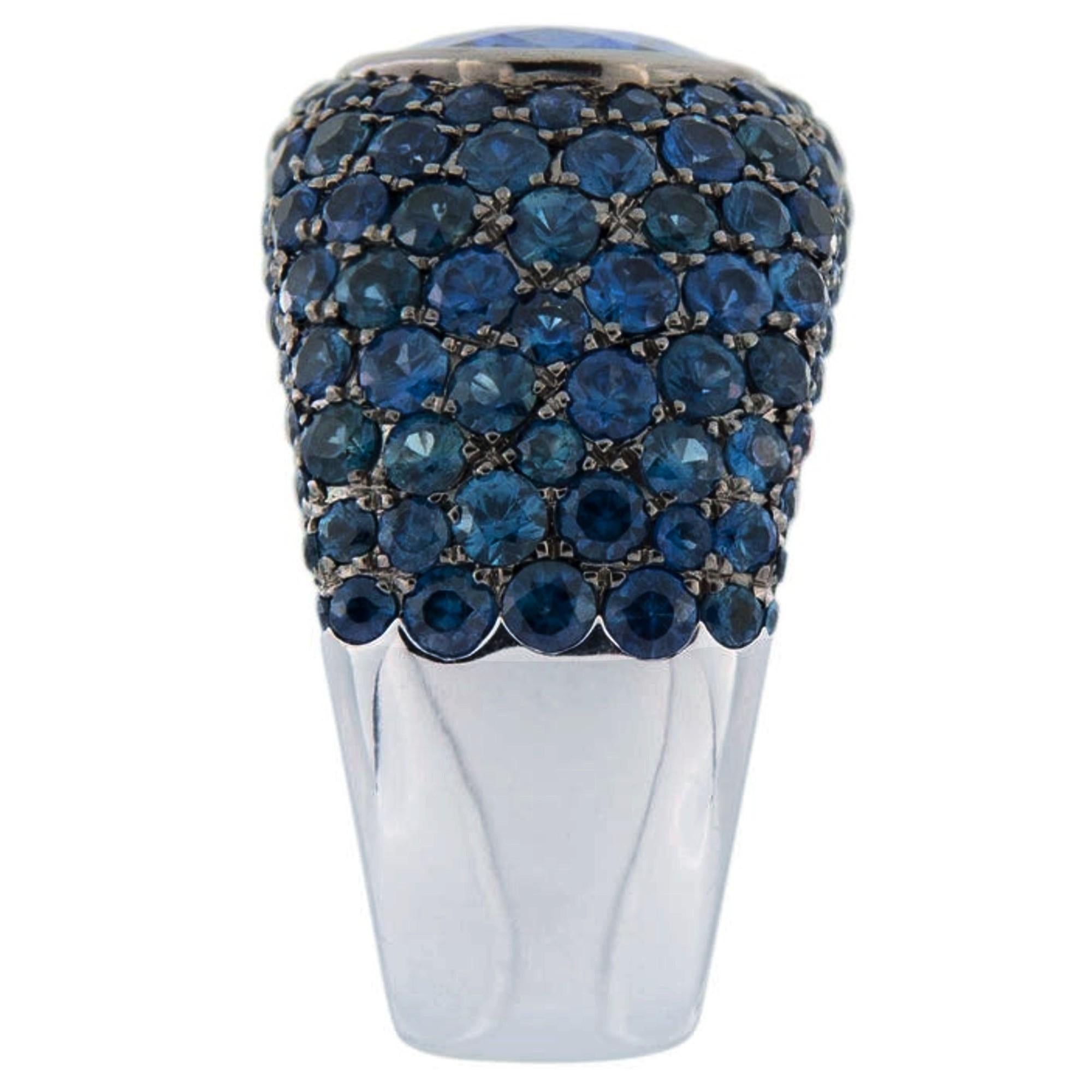 da uomo o donna Anello a fascia in oro bianco con tanzanite e zaffiro blu di Alex Jona in vendita