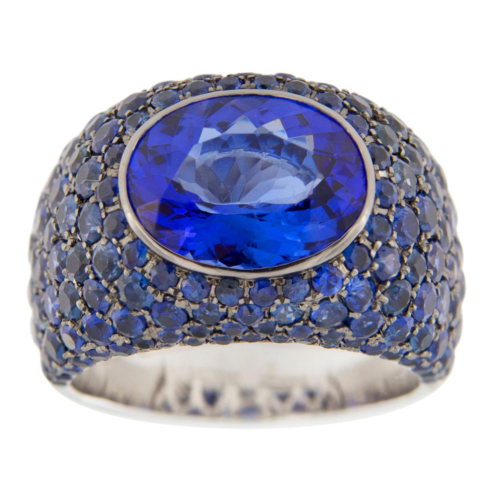 Alex Jona Tanzanite Blue Sapphire White Gold Band Ring