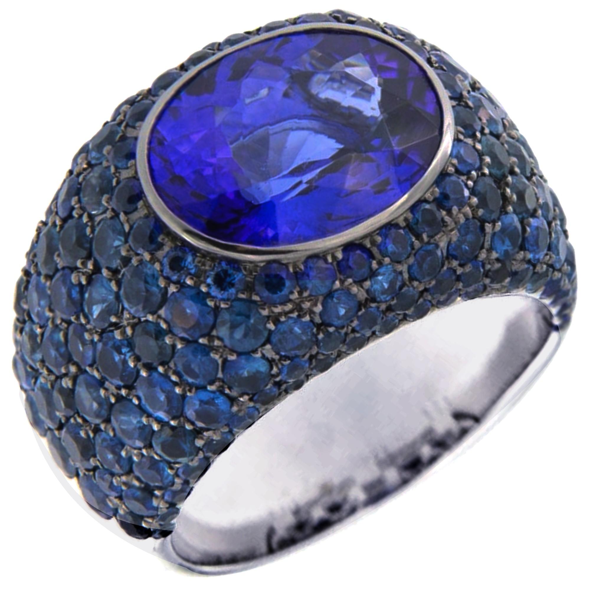 Alex Jona Tanzanite Blue Sapphire White Gold Band Ring