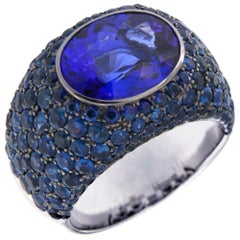 Alex Jona Bague jonc en or blanc avec tanzanite bleue et saphirs
