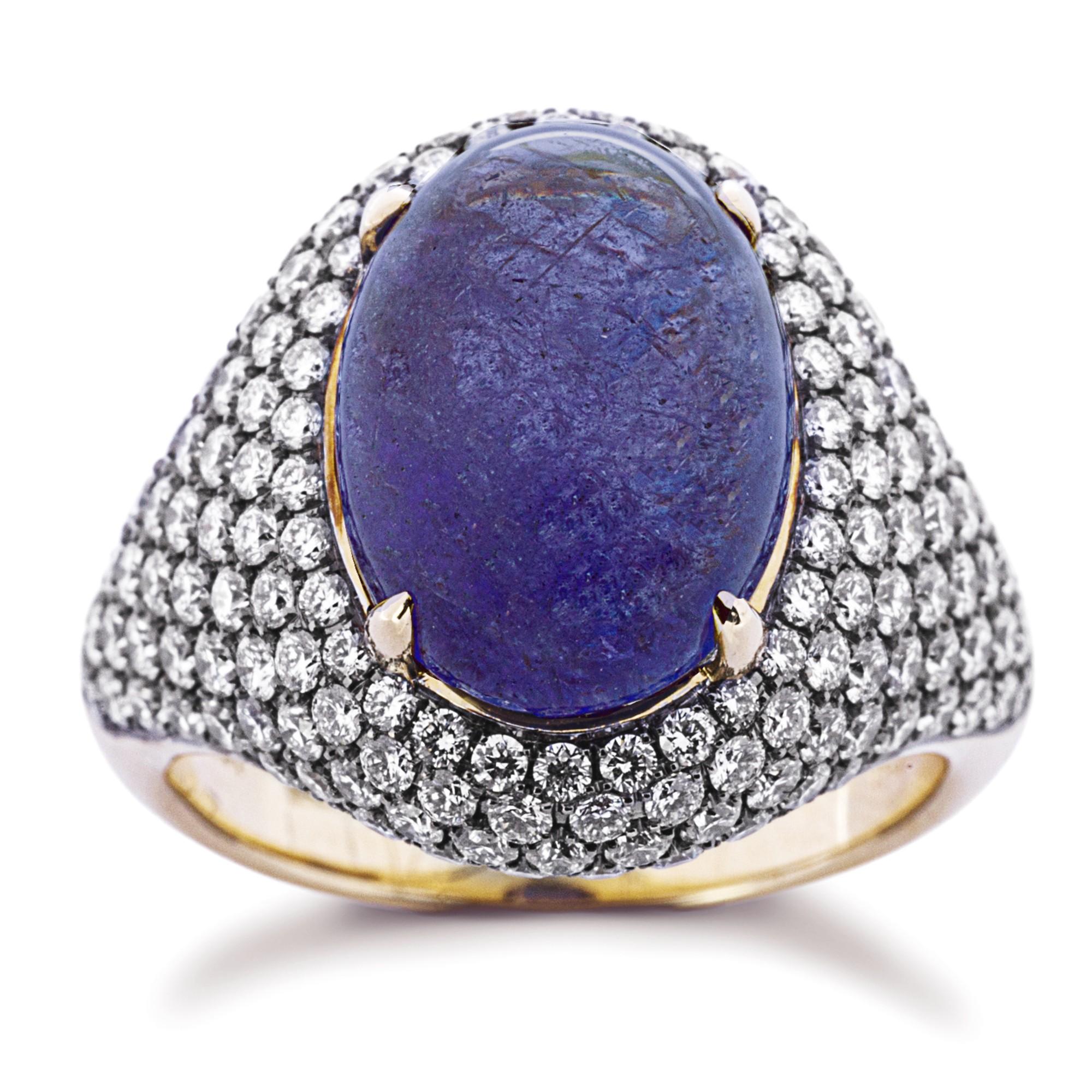 Taille émeraude Bague cocktail Alex Jona en or jaune avec tanzanite et diamants blancs en vente