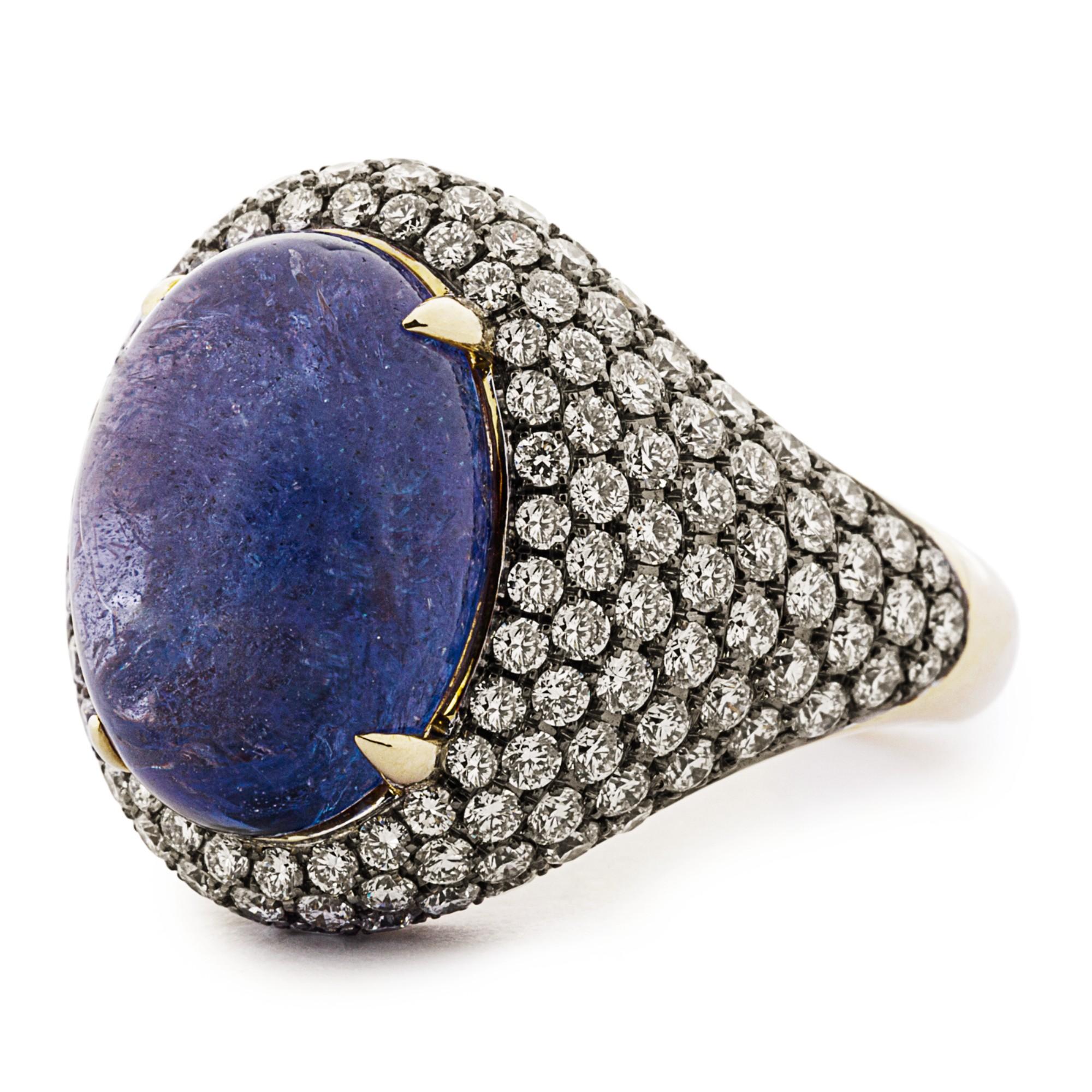 Alex Jona Tanzanite White Diamond Yellow Gold Cocktail Ring For Sale 1