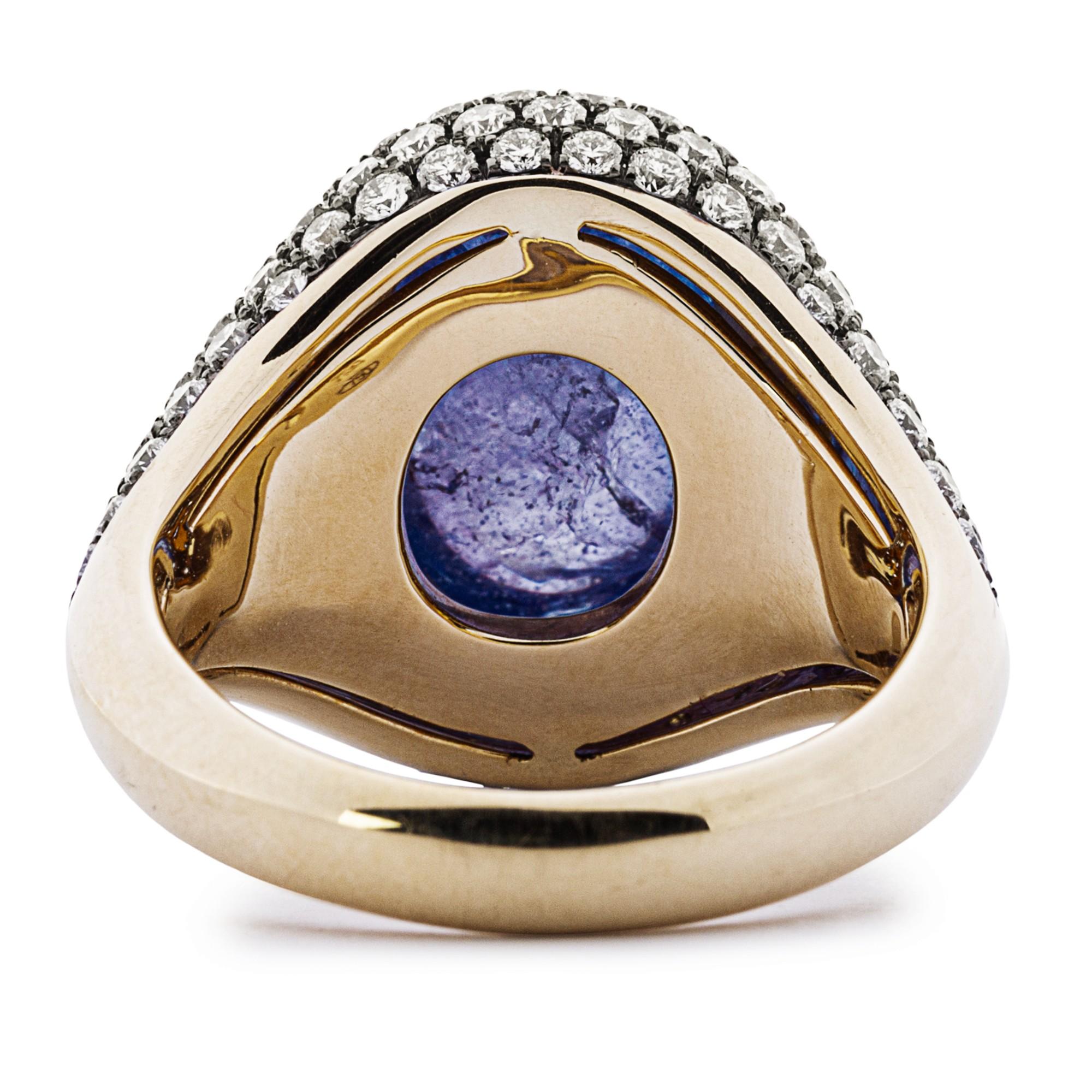 Bague cocktail Alex Jona en or jaune avec tanzanite et diamants blancs en vente 4