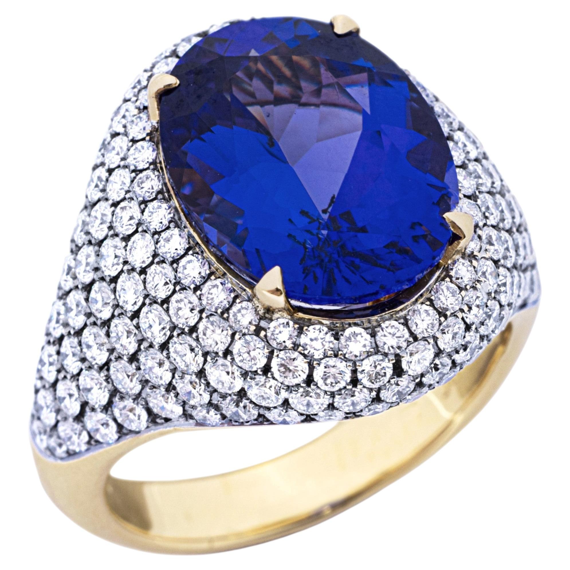 Alex Jona Tanzanite White Diamond Yellow Gold Cocktail Ring For Sale