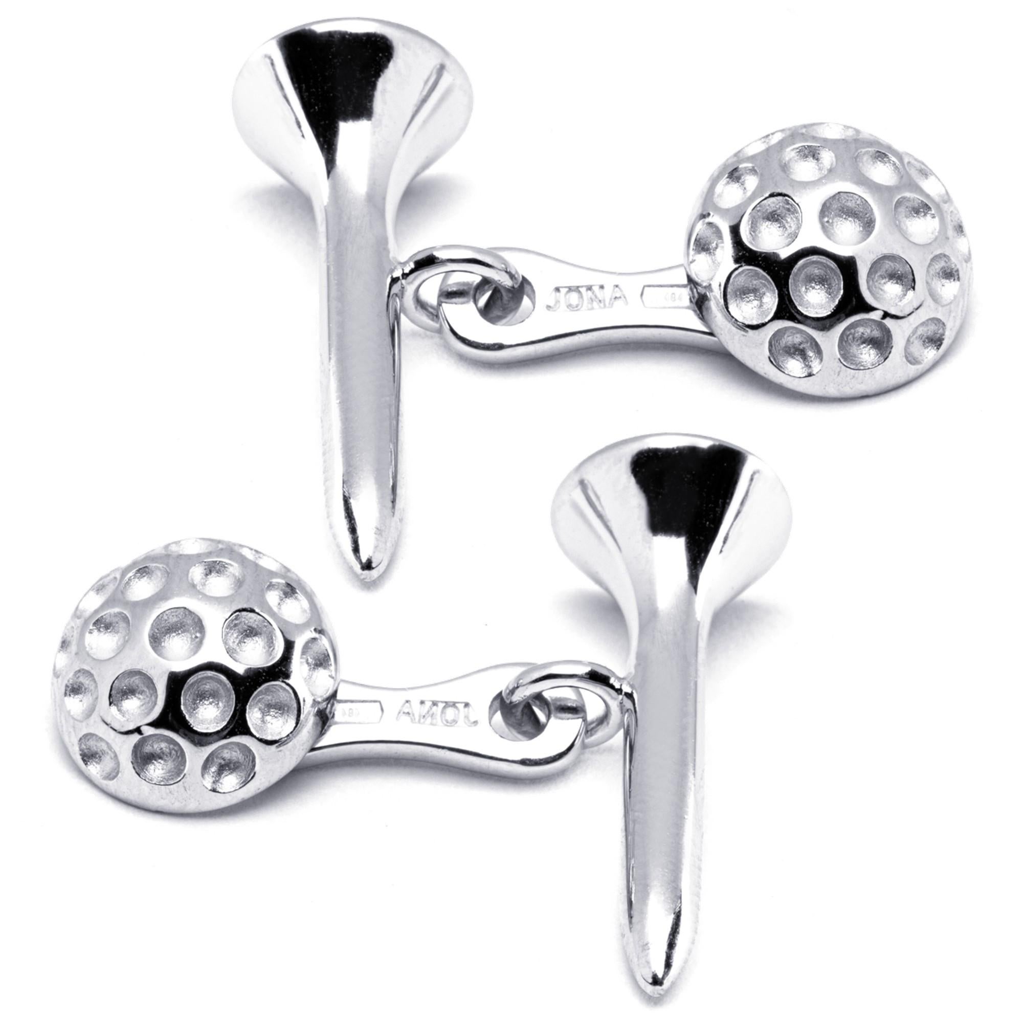 Tee and Golf Ball Sterling Silver Cufflinks