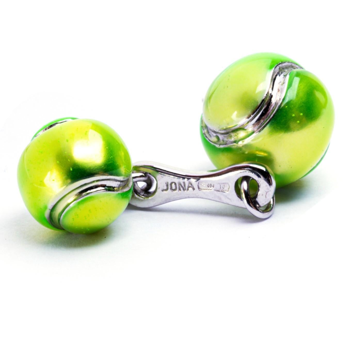 Men's Alex Jona Tennis Ball Enamel Sterling Silver Cufflinks For Sale