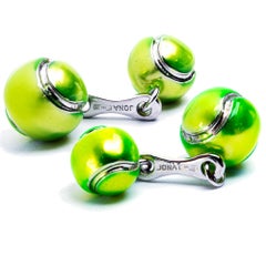 Alex Jona Tennis Ball Enamel Sterling Silver Cufflinks