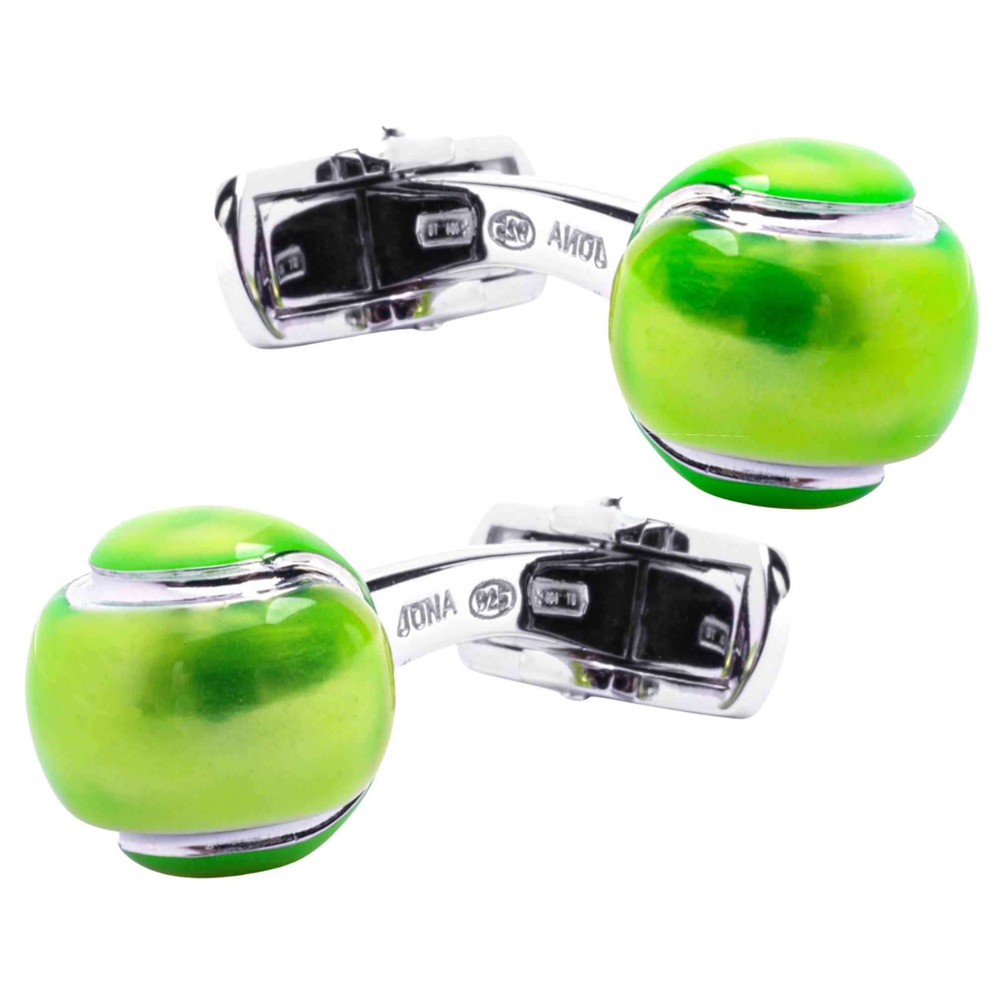 Alex Jona Tennis Ball Enamel Sterling Silver Cufflinks