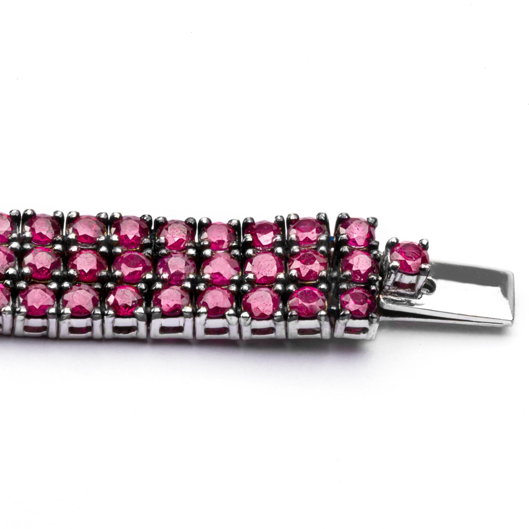 Alex Jona Three-Row Ruby 18 Karat White Gold Tennis Bracelet For Sale 1