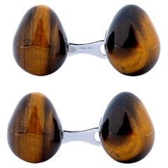 Alex Jona Tiger's Eye Egg Shaped Sterling Silver Cufflinks