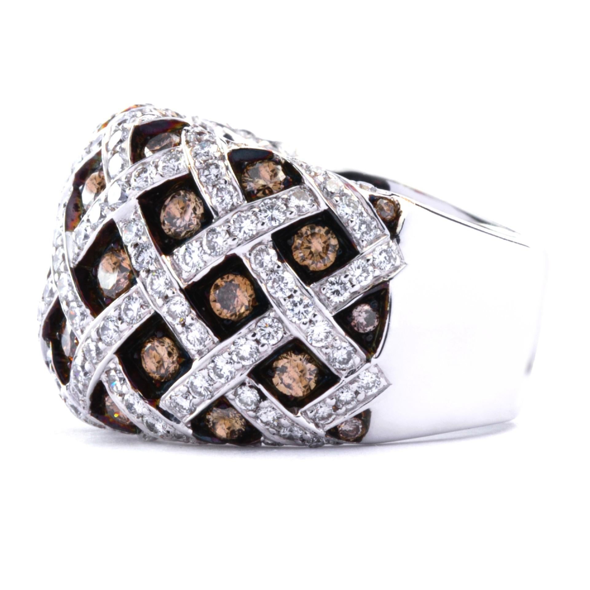 Women's Alex Jona Treillage White and Brown Diamond 18 Karat White Gold Dome Ring For Sale