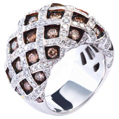 Alex Jona Treillage White and Brown Diamond 18 Karat White Gold Dome Ring