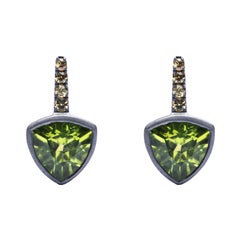 Alex Jona Trillion Cut Peridot Yellow Sapphire White Gold Stud Earrings