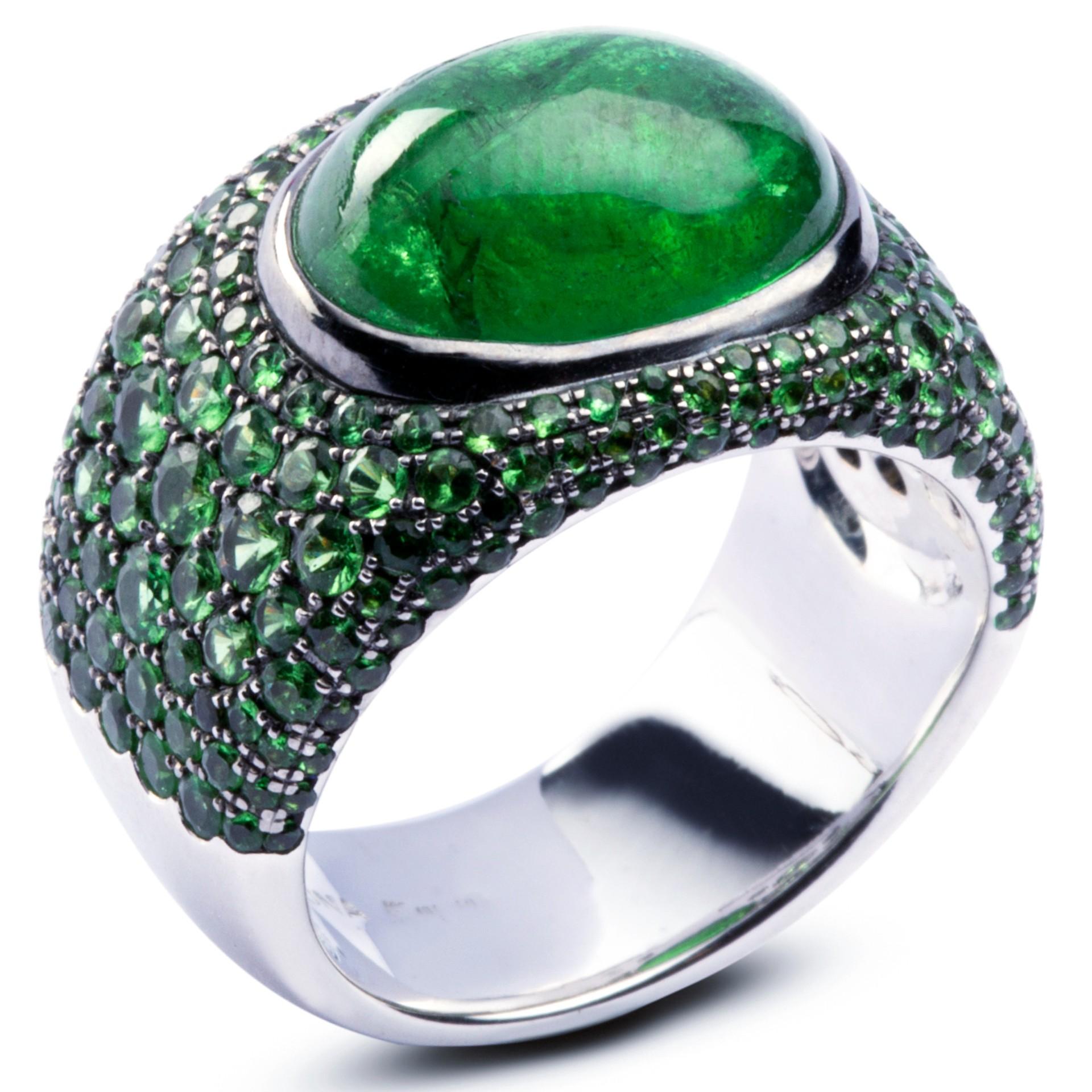 Oval Cut Alex Jona Tsavorite 18 Karat White Gold Band Ring For Sale